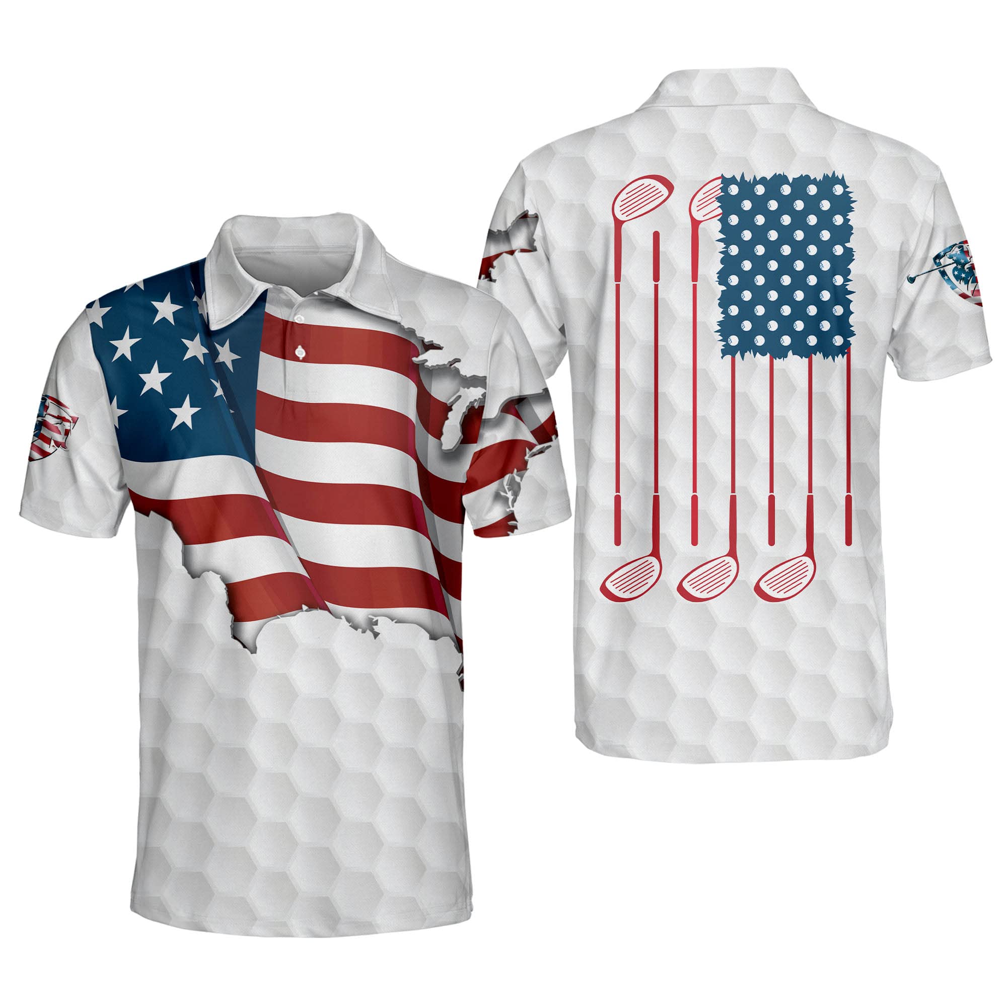 LASFOUR Patriotic Golf Polo Shirts for Men - American Flag Short Sleeve Performance Shirts for Dad & Grandpa - Perfect for Golfing, Father's Day Gifts & 4th of July Celebrations