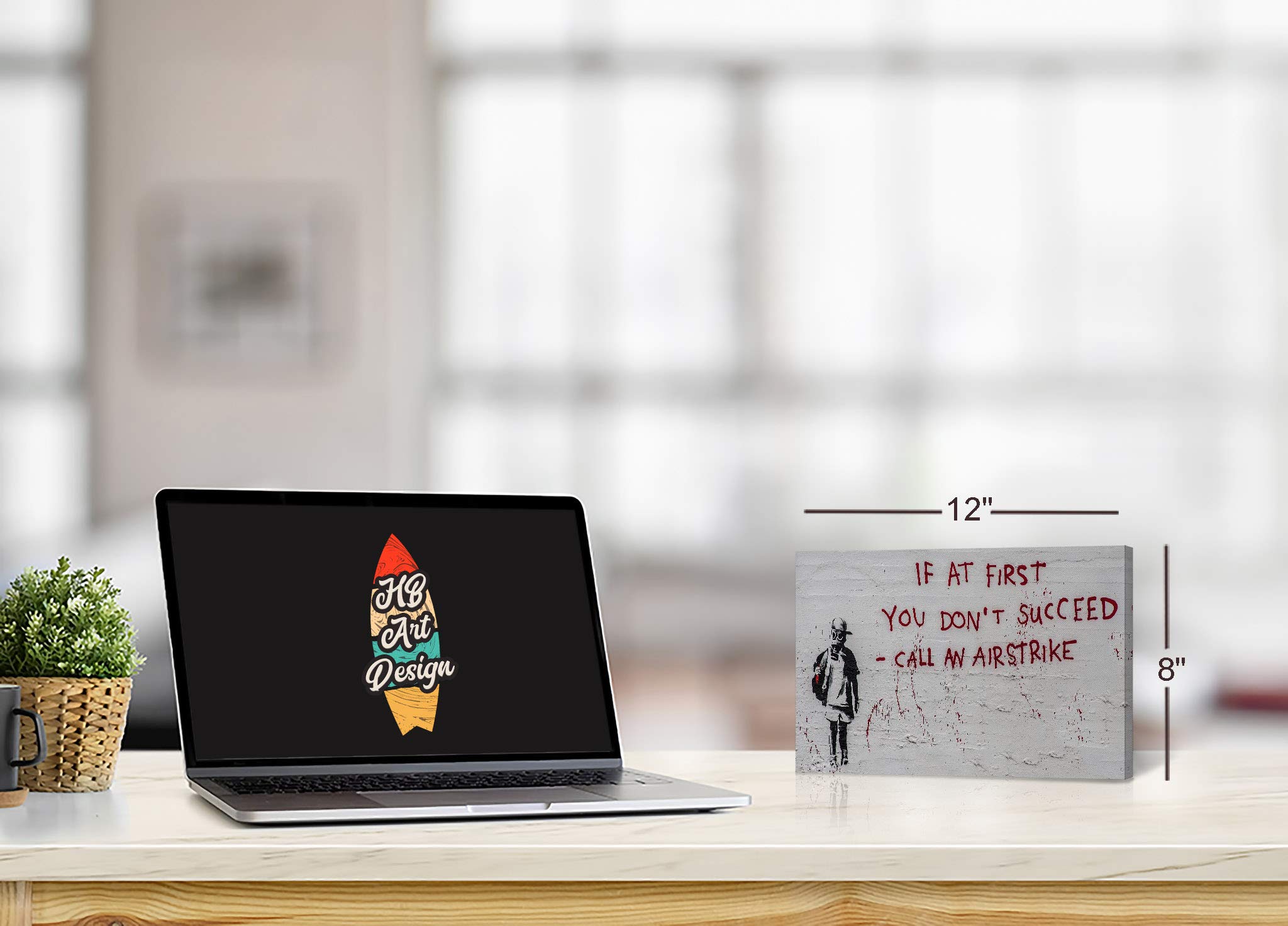 Banksy Wall Art Canvas Print - If at First You Don't Succeed Call an Airstrike - San Francisco Inspired Artwork - Modern Home Decor for Living Room, Dorm, Office - Ready to Hang 24x36 Inches - Perfect for Urban Style Interiors & Gift Giving