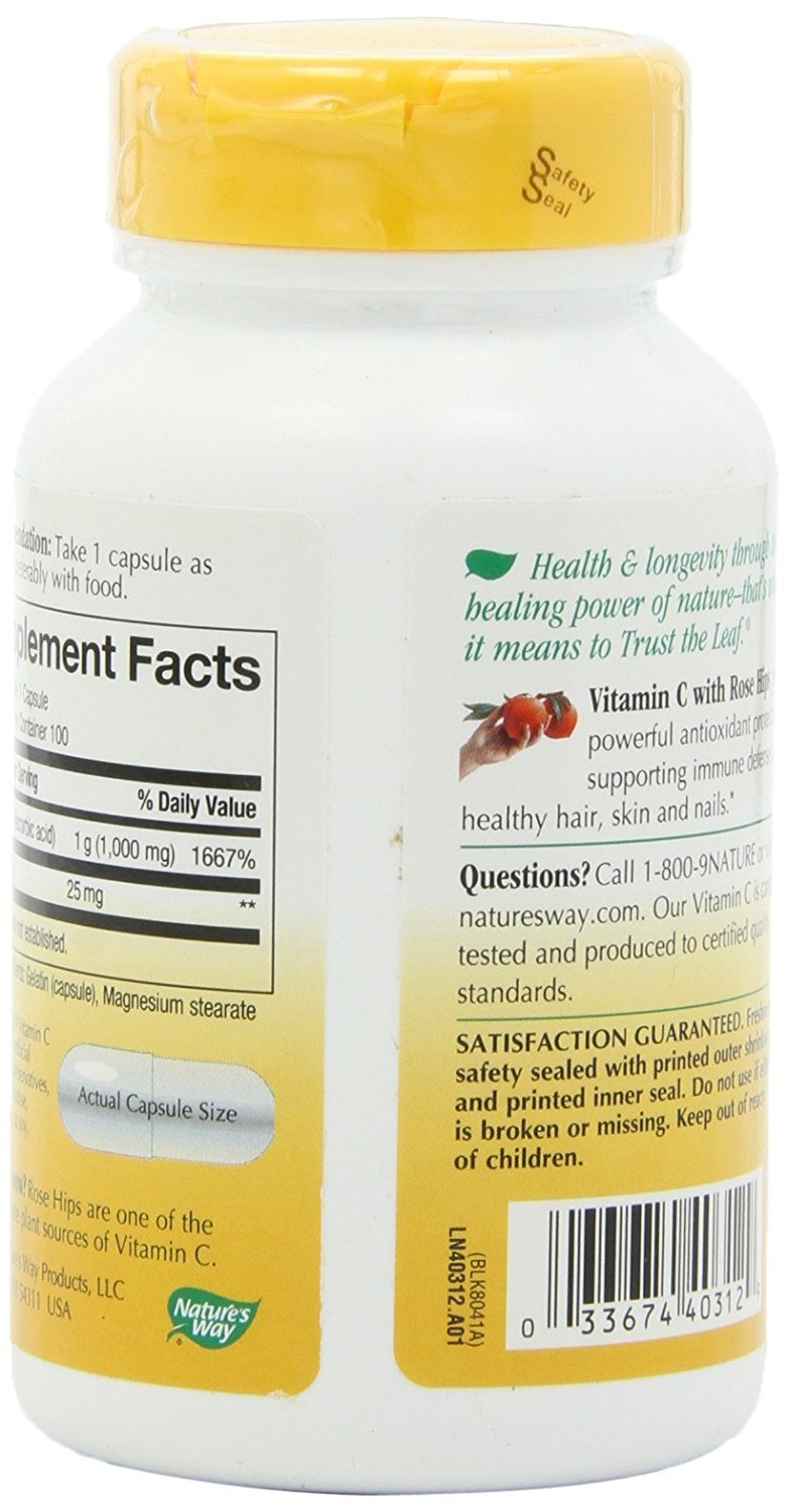 Nature's Way Vitamin C with Rose Hips - 100 Capsules | Immune Support & Antioxidant Boost | Daily Supplement for Adults & Kids