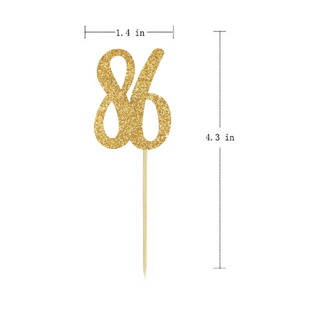 Gold Happy 86th Birthday Cupcake Toppers - 24-Pack Glitter Number 86 Cake Decorations for Anniversary Party, Milestone Celebration & Retirement Party Supplies