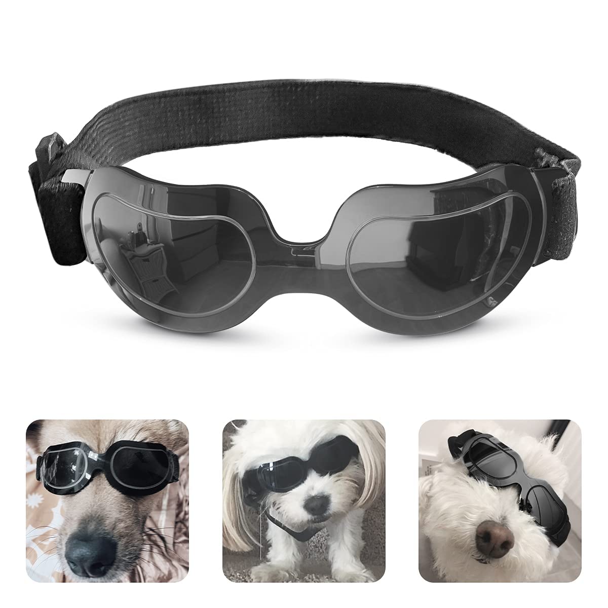 PEDOMUS Dog Sunglasses for Small Dogs - UV Protection Adjustable Pet Goggles for Outdoor Activities, Hiking, and Beach Adventures - Black