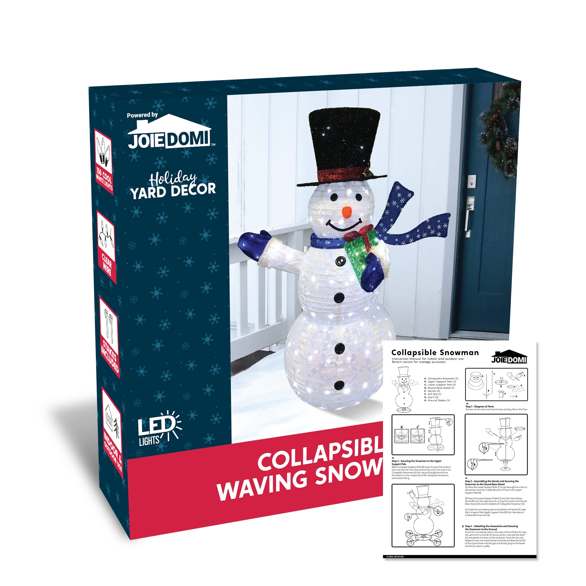 Joiedomi 150 LED Lighted Snowman Christmas Outdoor Decoration - Collapsible Holiday Yard Decor with Blue Scarf for Garden, Lawn & Backyard | Perfect for Xmas Party, Front Porch & Festive Seasonal Displays