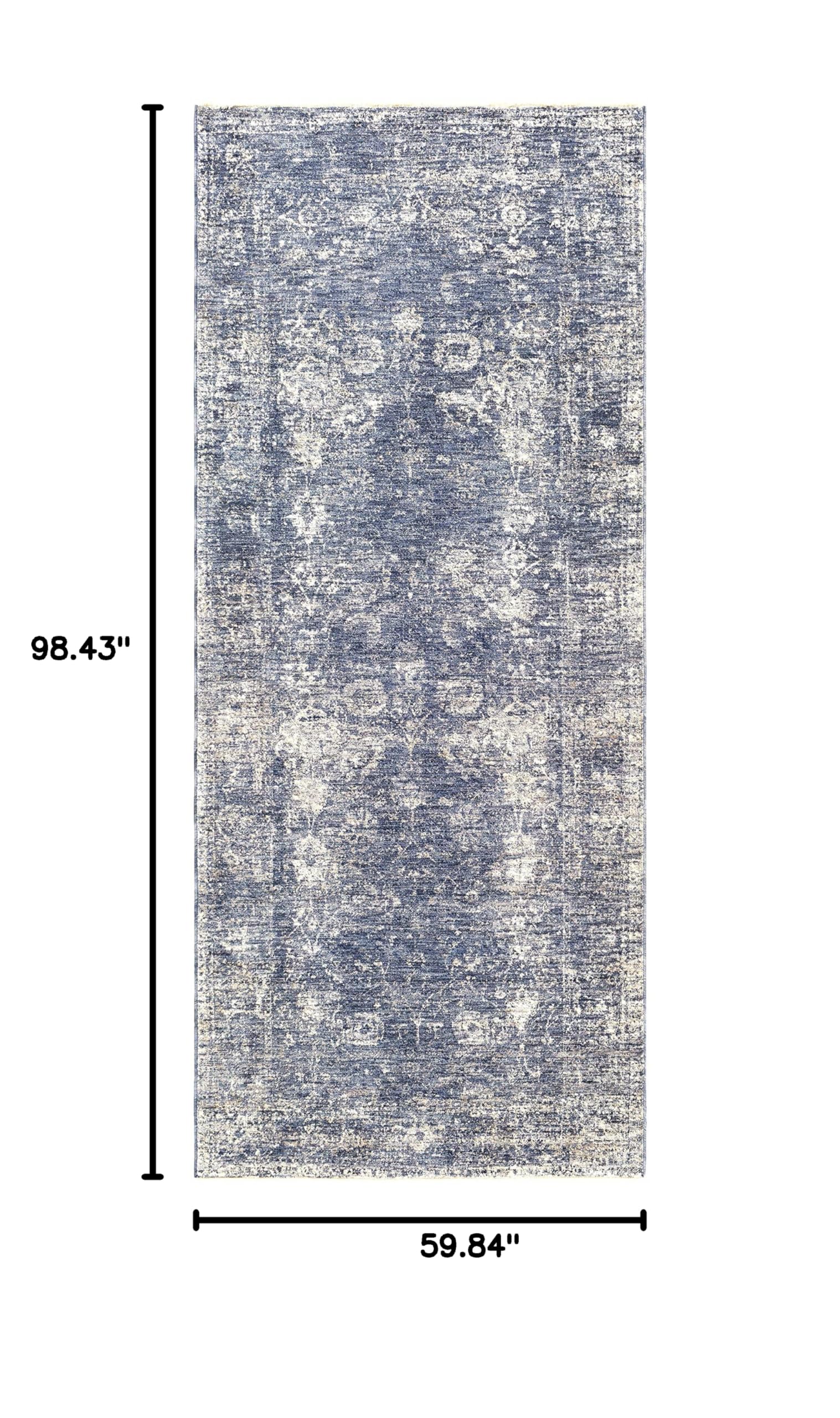 Eastham Traditional Blue & Beige Area Rug 5' x 8'2