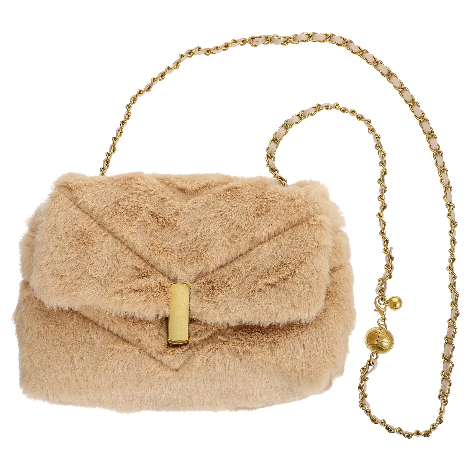 LUOZZY Women's Fashion Plush Crossbody Shoulder Messenger Bag with Chain Strap - Khaki - Perfect for Casual Outings, Shopping, and Travel Accessories