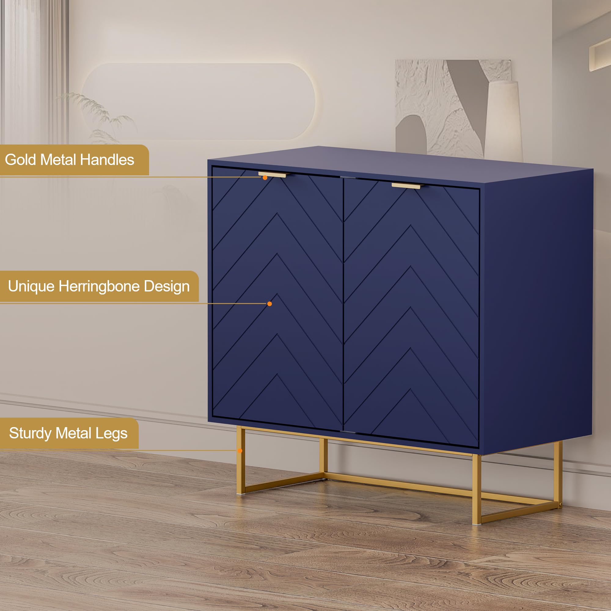 Scurrty Sideboard Cabinet Set of 2 - Navy Blue Buffet Storage Cabinet with Adjustable Shelves for Living Room & Kitchen | Modern Accent Furniture for Dining Room Storage, Home Organization & Entertaining