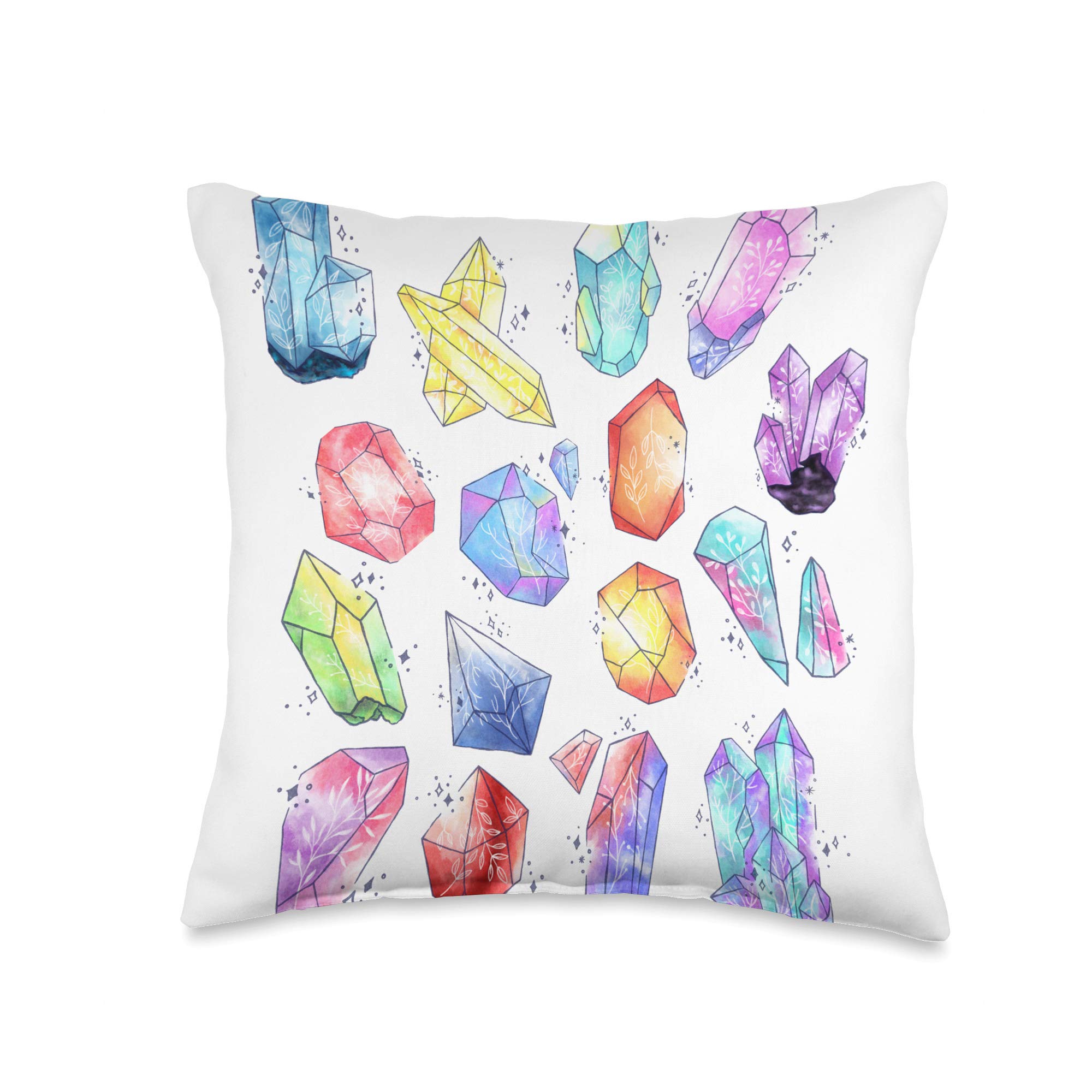 Watercolor Crystal Geode Pillow 16x16 - Boho Home Decor for Living Room