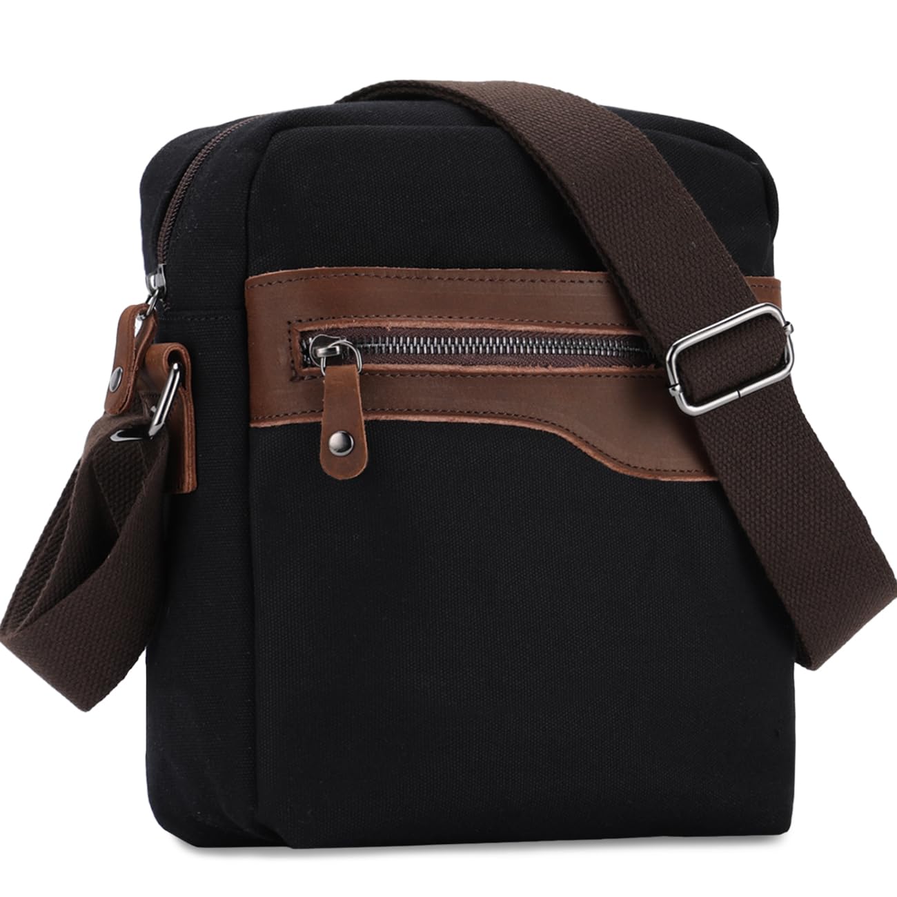 VASCHY Vintage Leather & Canvas Messenger Bag for Men & Women - Small Crossbody Shoulder Bag for Work, Travel & Daily Commute - Perfect for Office, Business Trips & Casual Outings