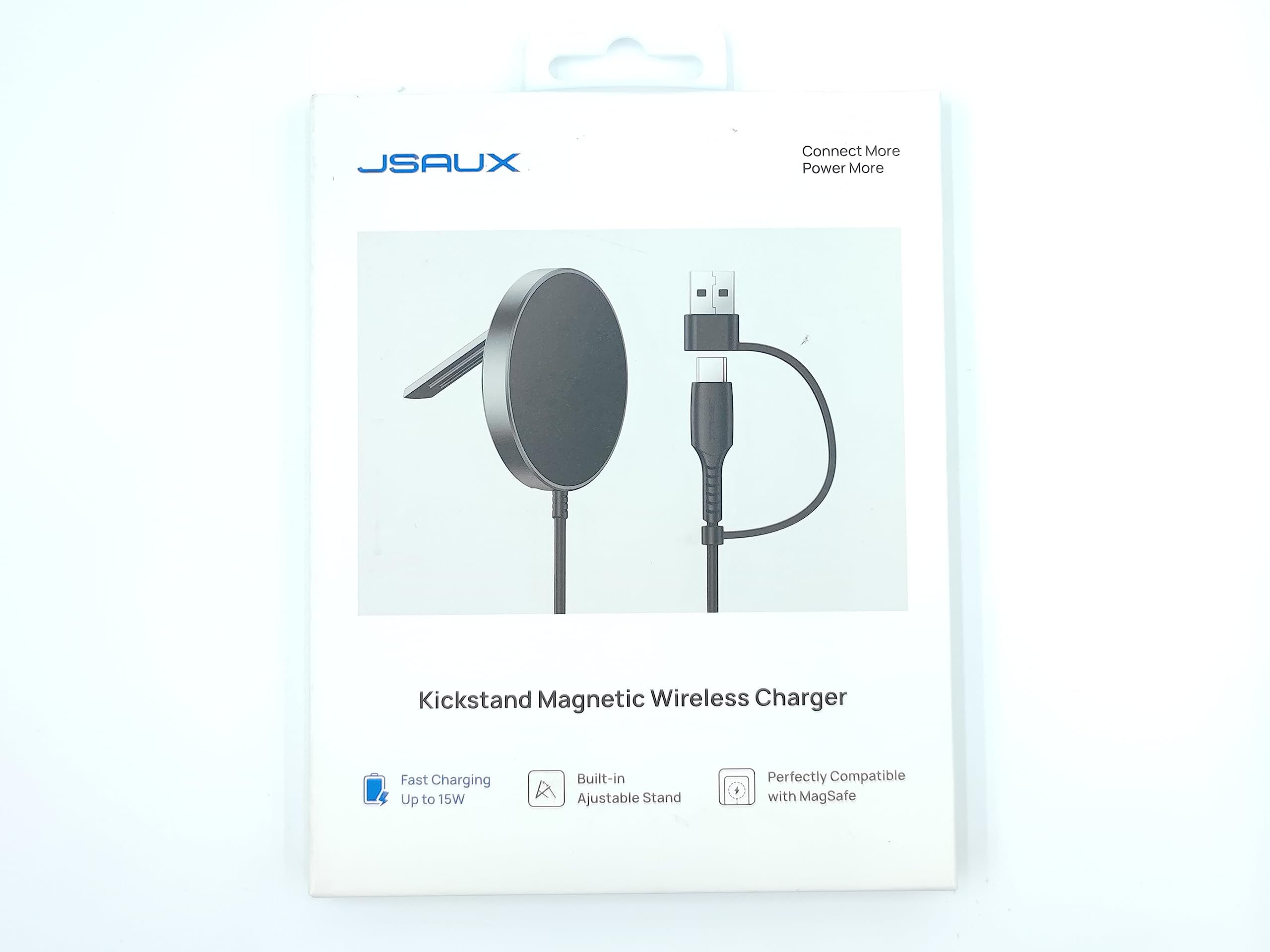 JSAUX 15W MagSafe Wireless Magnetic Charger Stand - Fast Charging for iPhone 16/16 Plus/16 Pro/16 Pro Max/iPhone 15/14/13/12 Series & AirPods - Portable Kickstand (Grey) | Perfect for Home, Office & Travel Charging