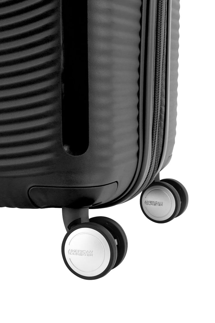 American Tourister Curio 2.0 55cm Carry-On Luggage - Lightweight Small Suitcase with Spinner Wheels, Black - Perfect for Weekend Trips & Business Travel
