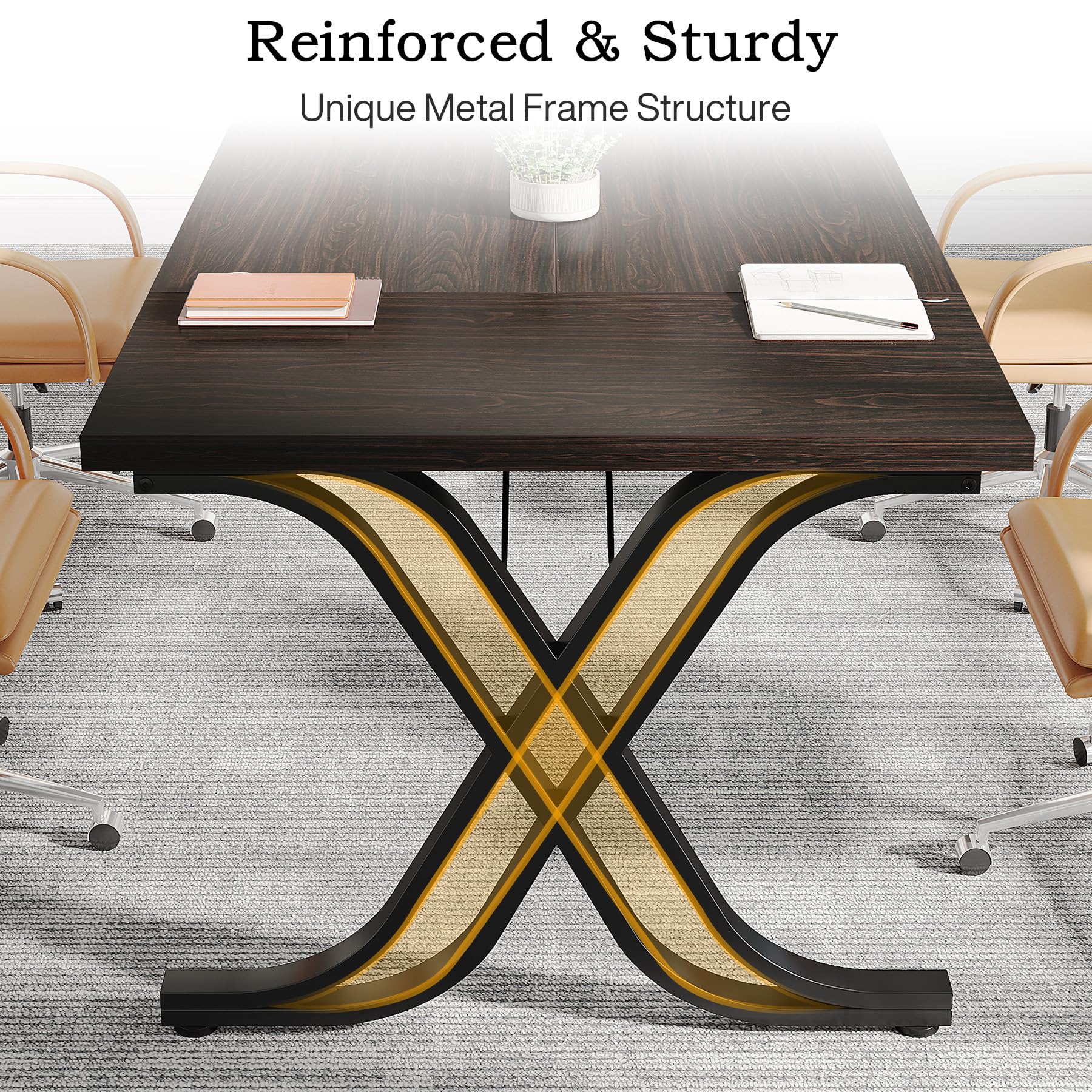 Tribesigns 63 Inch Executive Desk - Large Office Computer Desk with Thick Wooden Tabletop & Sturdy Metal Frame, Modern Minimalist Workstation for Home Office, Study & Writing (Walnut Brown) - Perfect for Remote Work, Online Classes & Home Office Setup