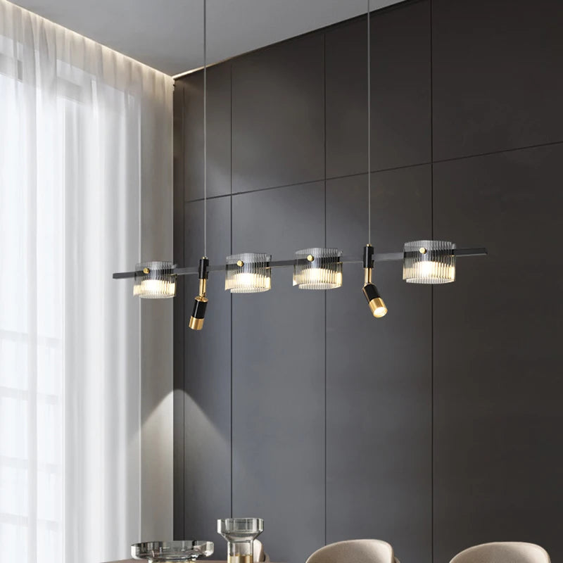 Modern Linear Kitchen Island Chandelier in Black & Gold - Slepend Pendant Lighting for Dining Room, Breakfast Nook & Contemporary Home Decor