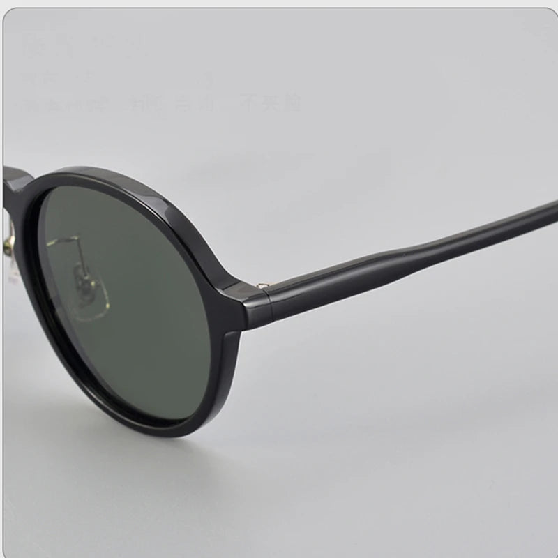 Black Unisex Full Rim Round Acetate Polarized Sunglasses 14543 - UV Protection for Driving, Beach & Outdoor Activities