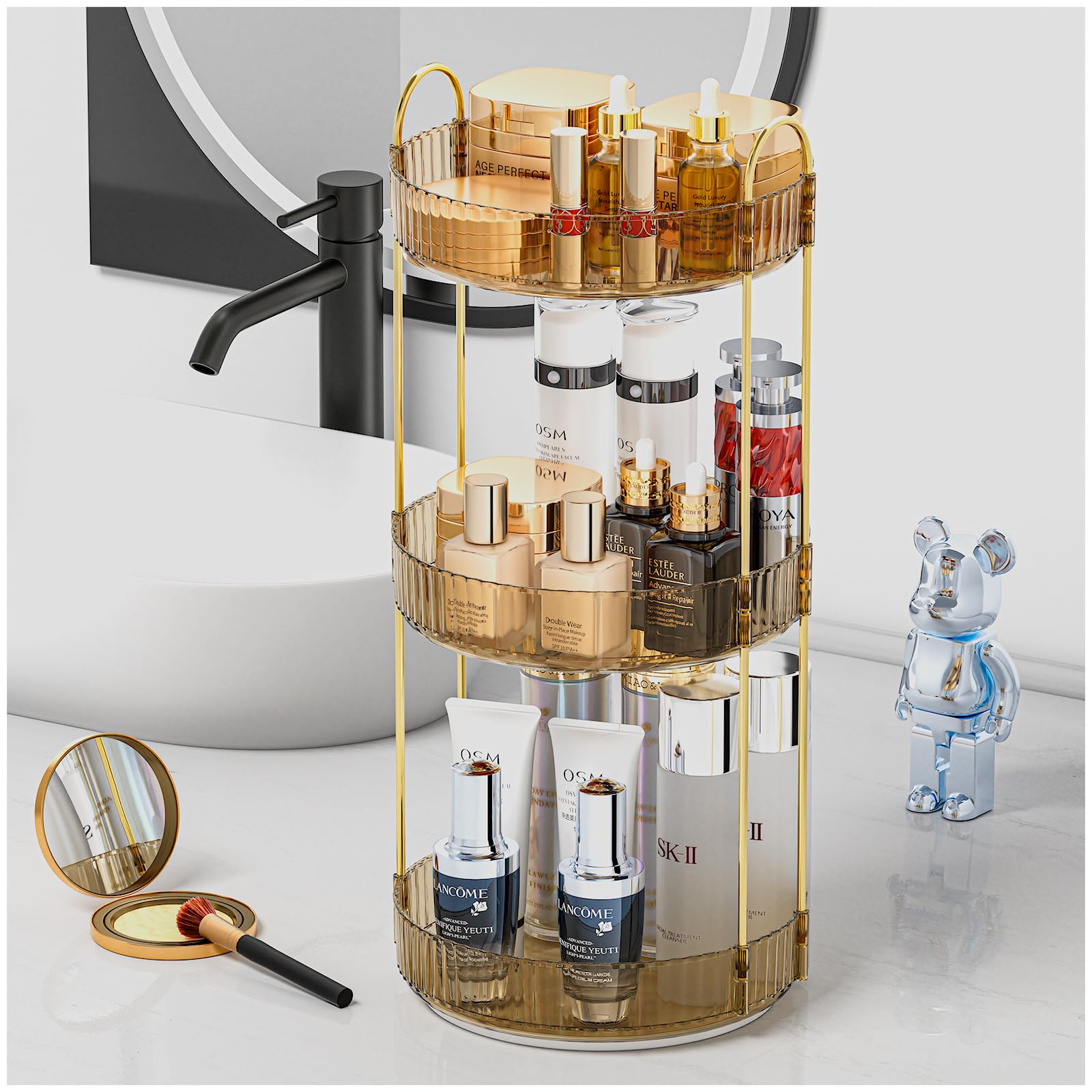 360° Rotating Makeup Organizer with Large Capacity - 3 Tier Bathroom Counter Storage for Cosmetics, Skincare & Perfume | Perfect for Vanity, Dressing Table & Bathroom Organization
