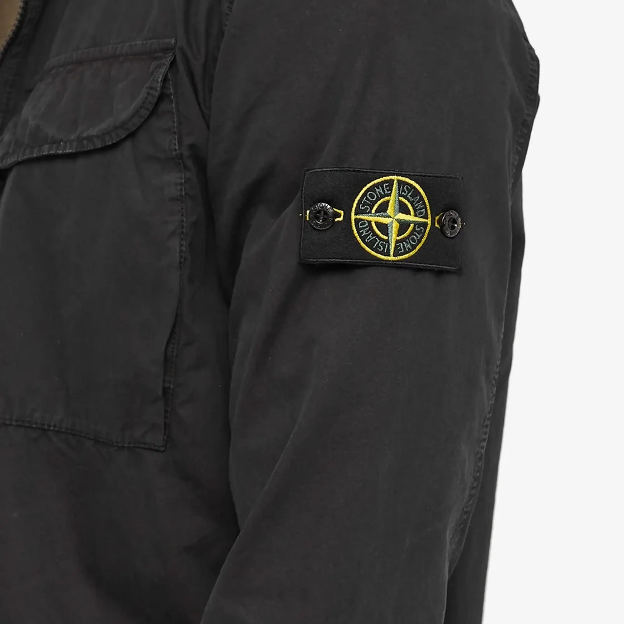 Stone Island Black Brushed Cotton Zip-Up Overshirt Jacket for Men - Casual & Streetwear Style for Everyday Wear