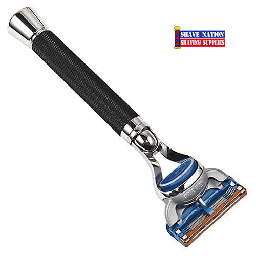 Parker Fusion Razor for Men - Black Stainless Steel Shaving Razor with 5 Blade Refills - Smooth & Comfortable Shave for Daily Use at Home or Travel