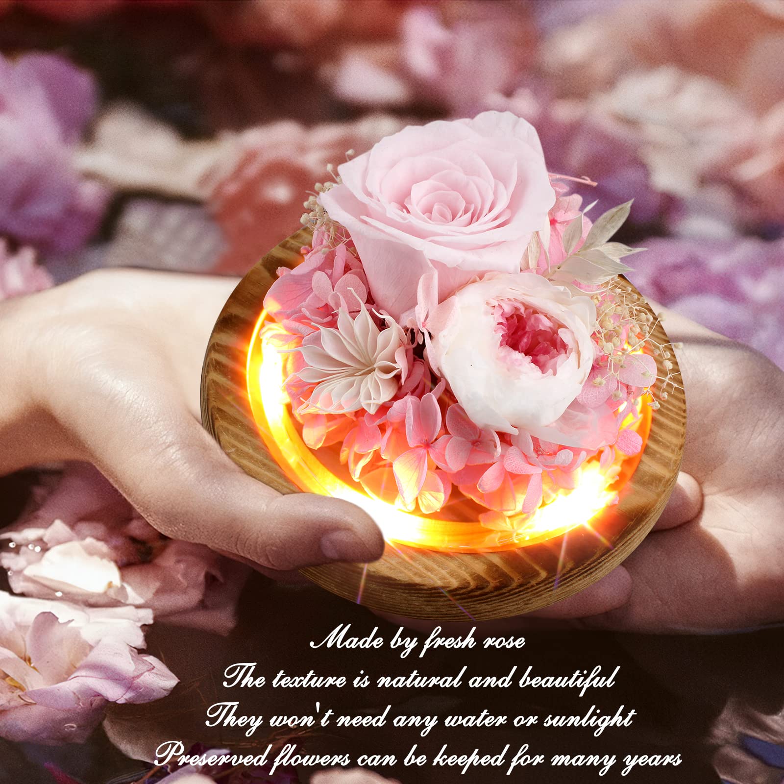 Preserved Rose Bouquet - Eternal Fresh Flowers Gift for Women, Birthday, Christmas, Mother's Day - Long Lasting Luxury Roses with Battery - Perfect for Home Decor, Wedding Centerpieces & Romantic Surprises