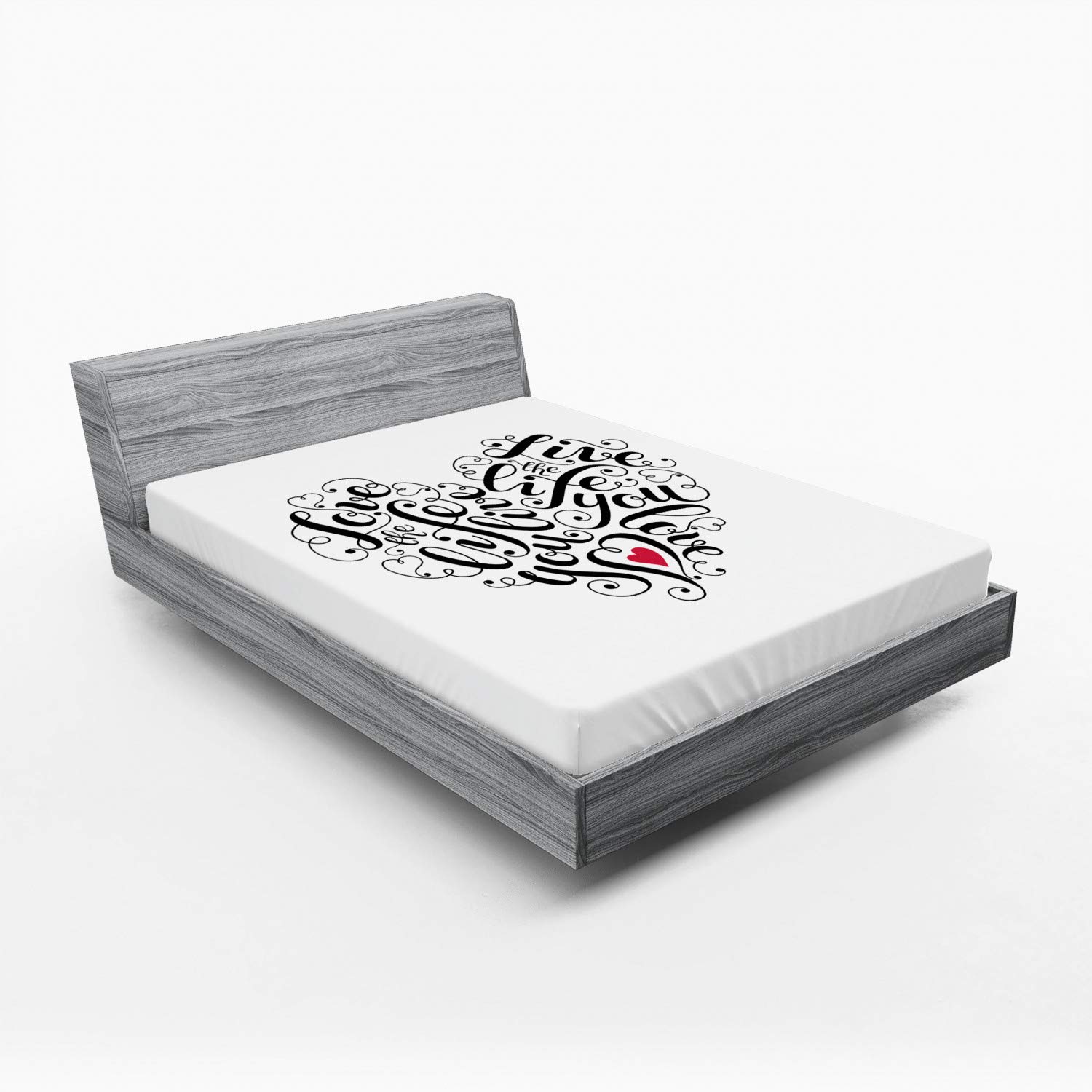 Ambesonne Love Fitted Sheet Queen Size - Heart Shaped Positive Vibes Valentine's Day Romance Bedding - Dark Coral & White Deep Pocket Elastic All Around for Comfort - Perfect for Romantic Bedrooms, Guest Rooms & Anniversary Gifts