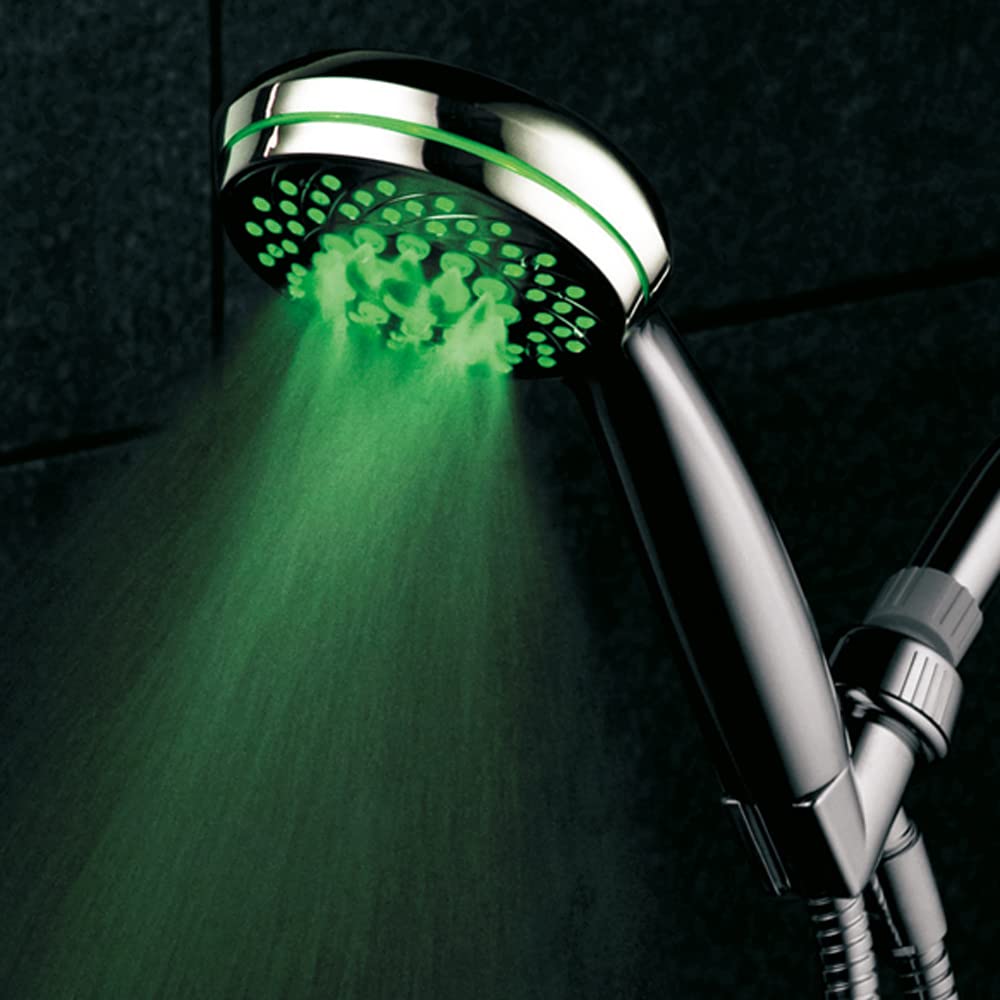HotelSpa Neon Ultra-Luxury 7-Setting LED Hand Shower with Chrome Face & Color-Changing Temperature Sensor - Perfect for Bathroom, Spa, Hotel & Home Luxury Shower Experience