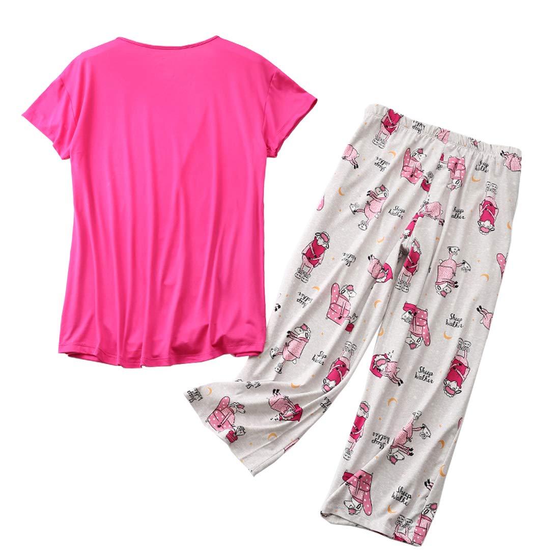 Cozy Women's Cotton Pajama Set - Sleepwear Tops & Capri Pants for Home & Travel