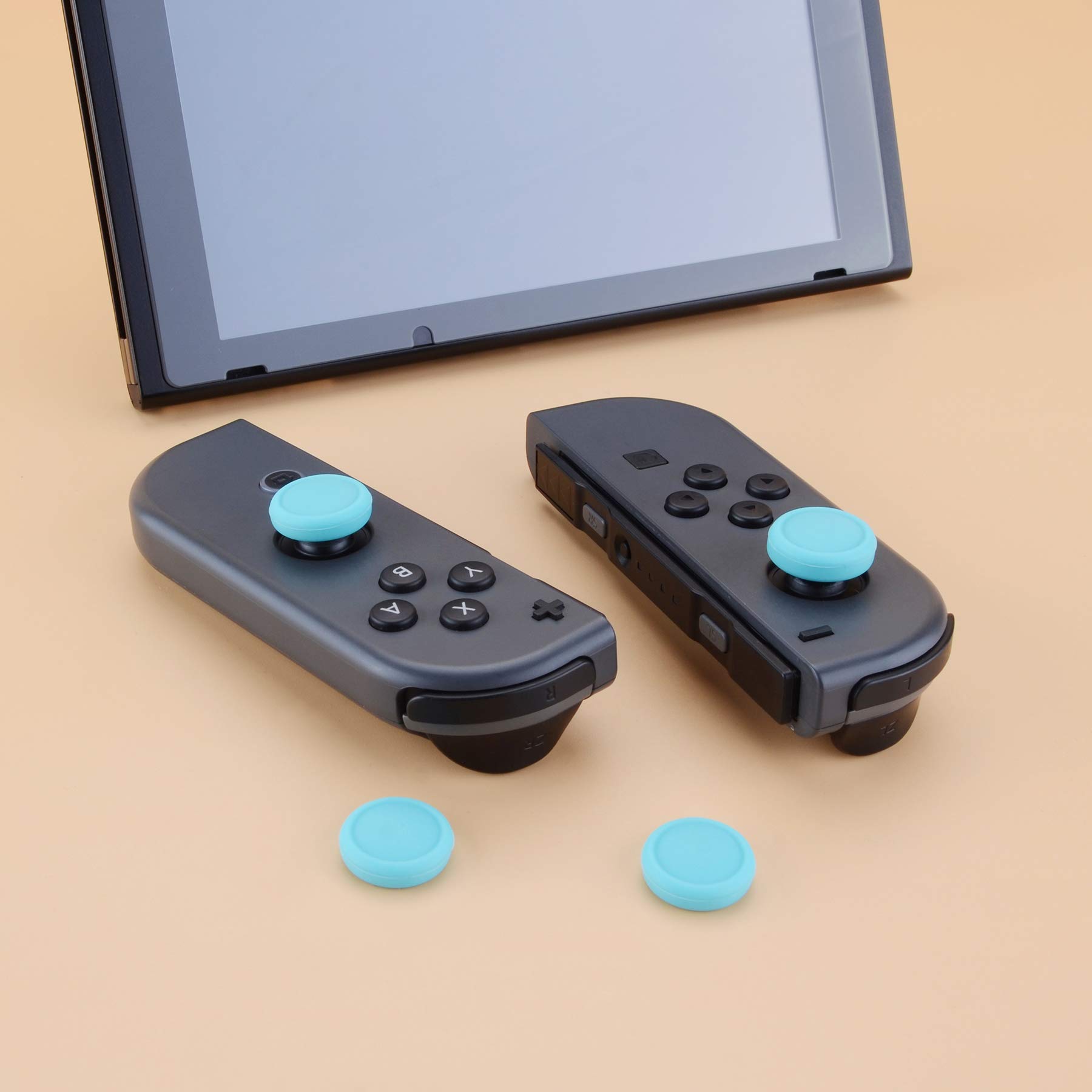 eXtremeRate PlayVital Switch Joystick Caps - Silicone Thumbstick Grip Covers for Nintendo Switch OLED, Switch & Switch Lite (Bondi Blue) | Enhanced Gaming Comfort & Precision for Long Play Sessions
