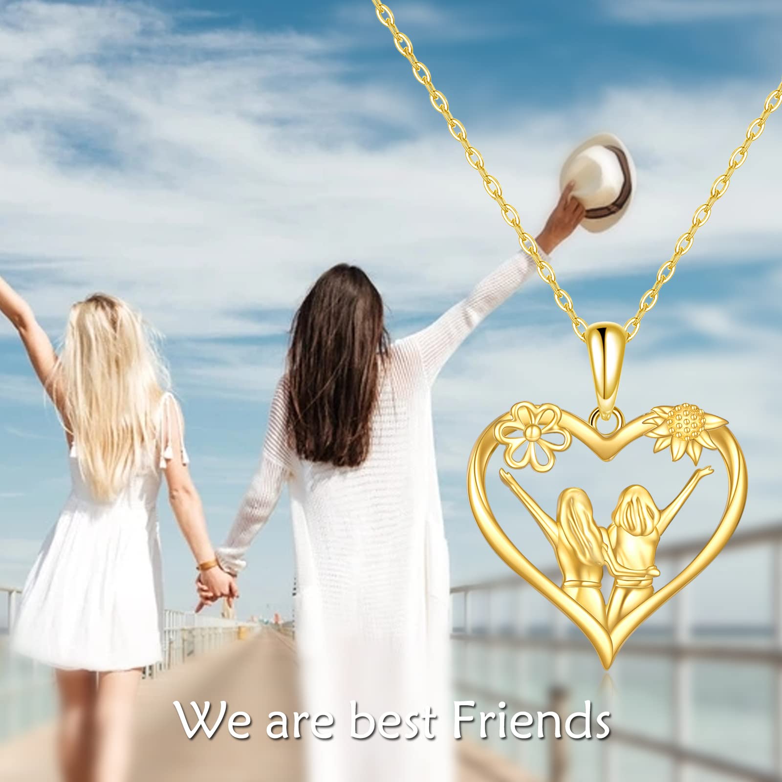 14K Real Gold Sister Necklace for Women - Heart Pendant Jewelry for Mom, Sister & Best Friend | Birthday, Mother's Day & Anniversary Gift | Perfect for Everyday Wear & Special Occasions