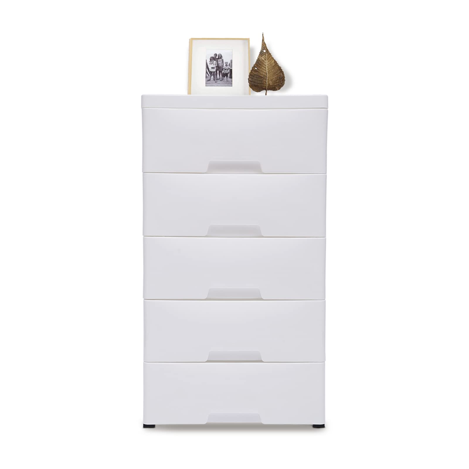5-Drawer Plastic Storage Cabinet with Wheels - Tall Standing Dresser Organizer for Playroom, Bedroom, Closet & Office - White