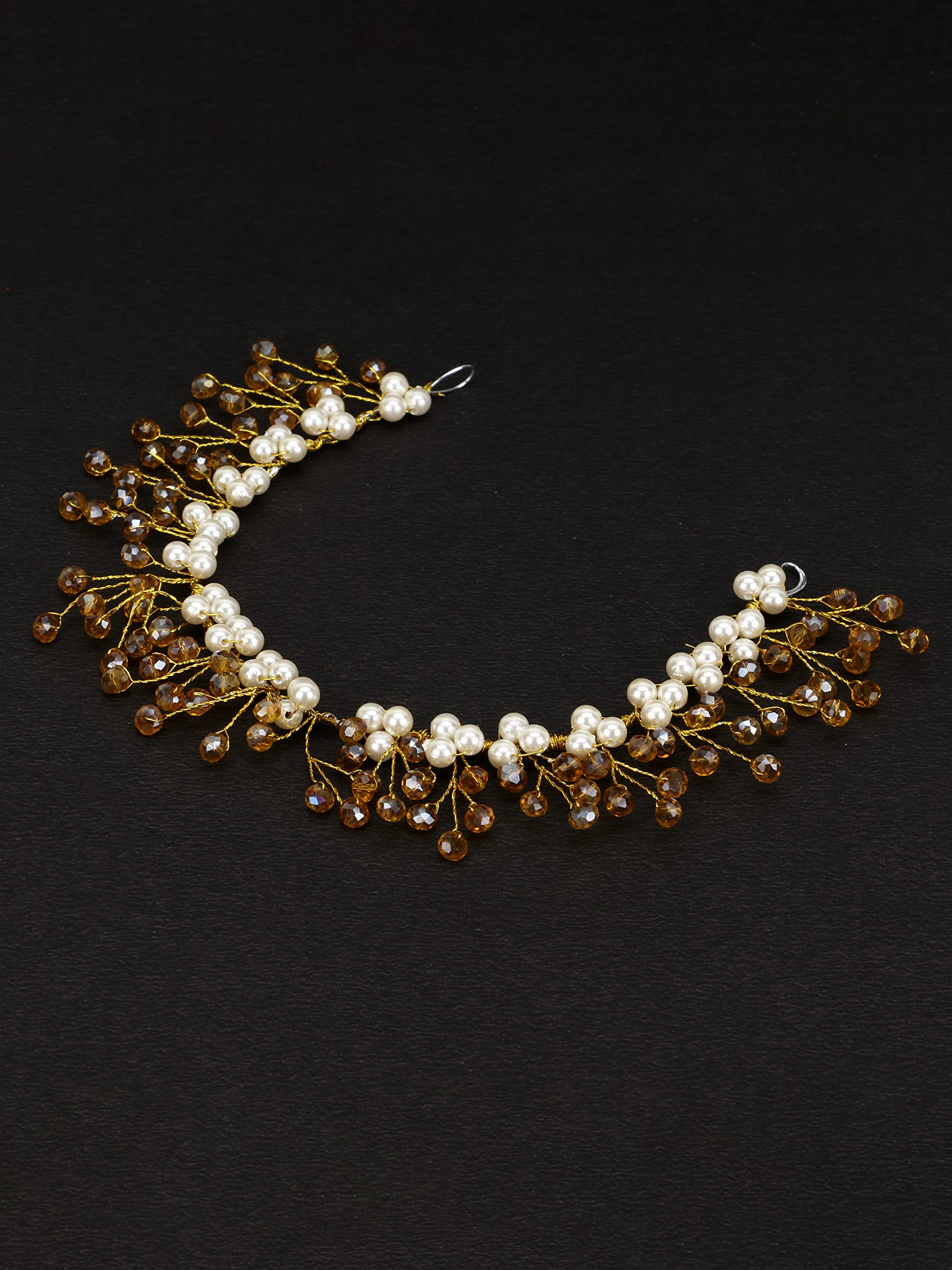 FIMBUL Pearl Yellow Crystal Hair Vine Headpiece - Bridal Headdress & Hair Pins for Women and Girls - Perfect for Weddings, Proms, and Special Occasions
