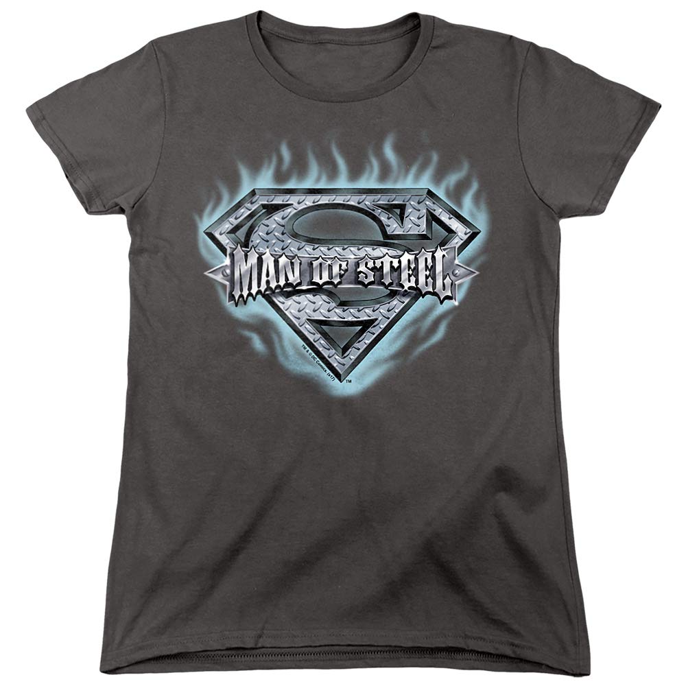 Superman Man of Steel Shield Women's T-Shirt | DC Comics Superhero Graphic Tee | Casual Superhero Fan Apparel for Women | Perfect for Cosplay, Comic Con & Everyday Wear