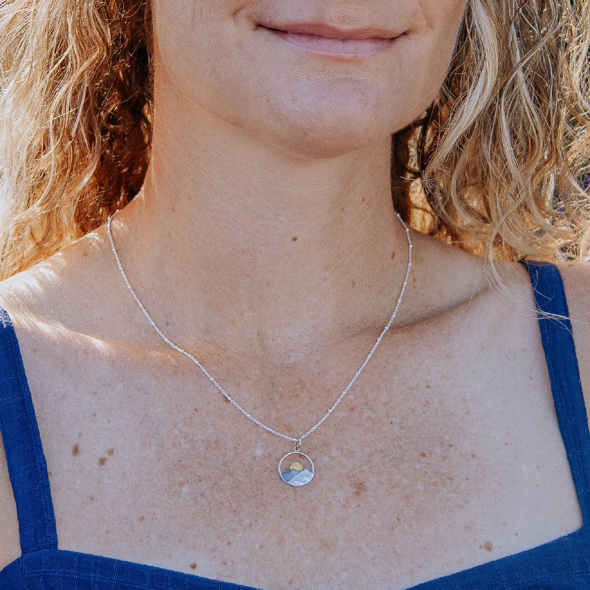 40th Birthday Necklace for Women - 925 Sterling Silver Sun Mountain Charm with 18