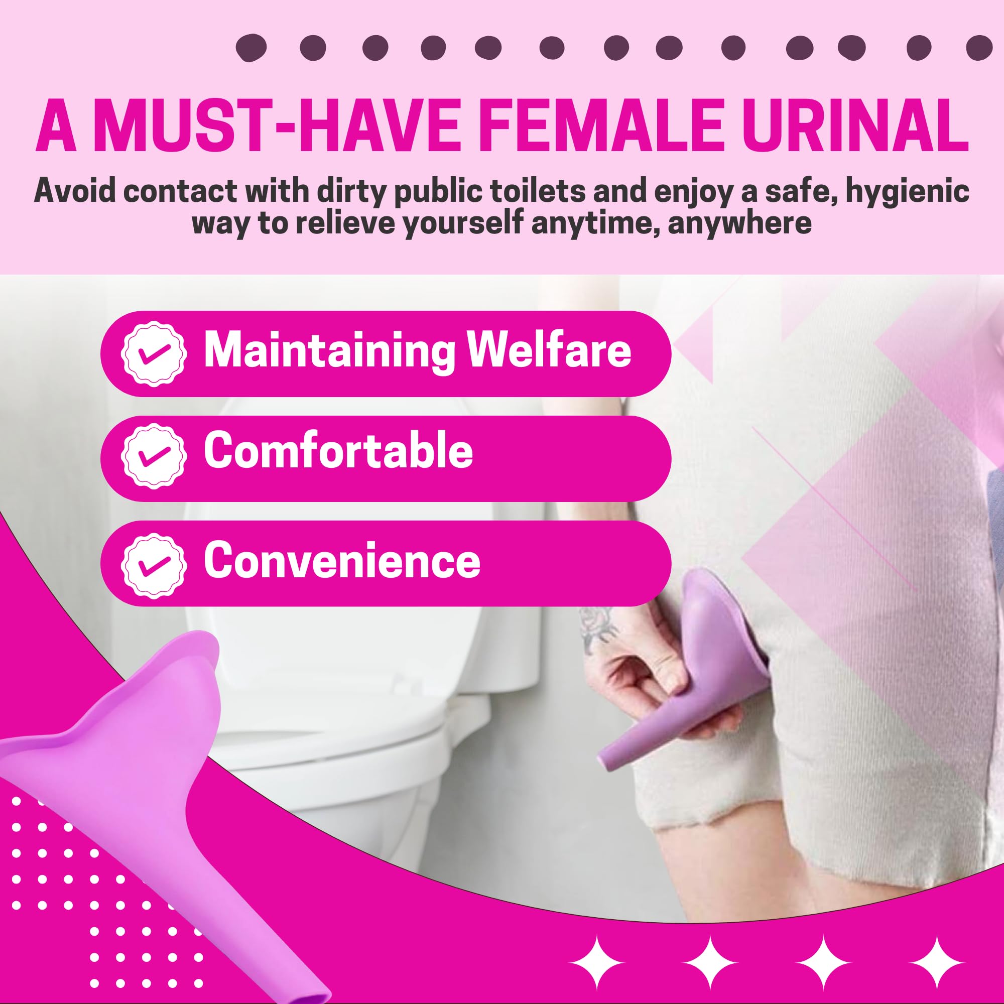 Travel Urinal for Women - Spill Proof, Reusable & Lightweight Female Urination Device - Stand Up Pee Portable Urinal for Camping, Hiking, Road Trips & BBL Post Surgery Supplies