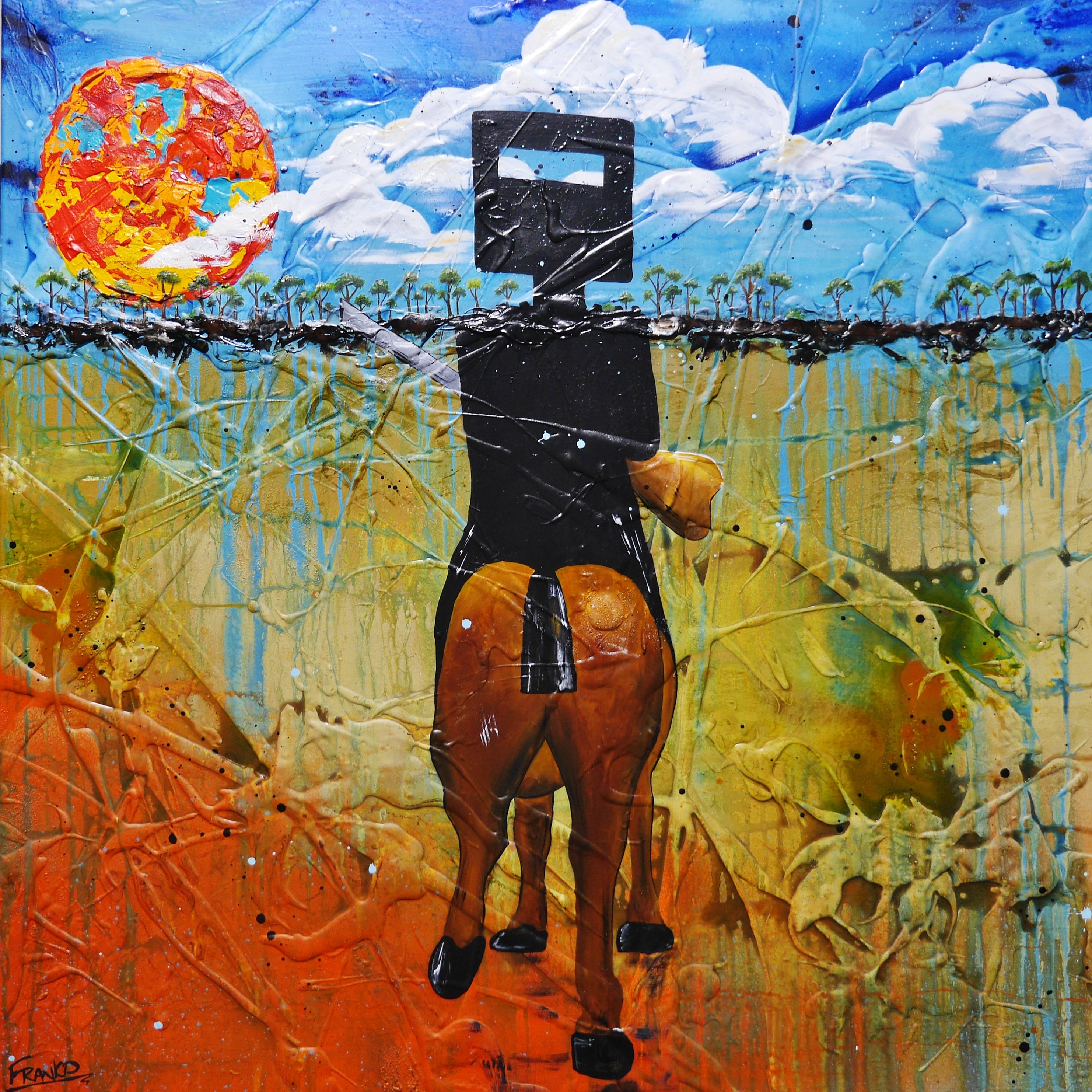 Ned Kelly Abstract Realism Textured Painting - 47x47 Inch Large Canvas Wall Art for Living Room, Bedroom & Office Decor
