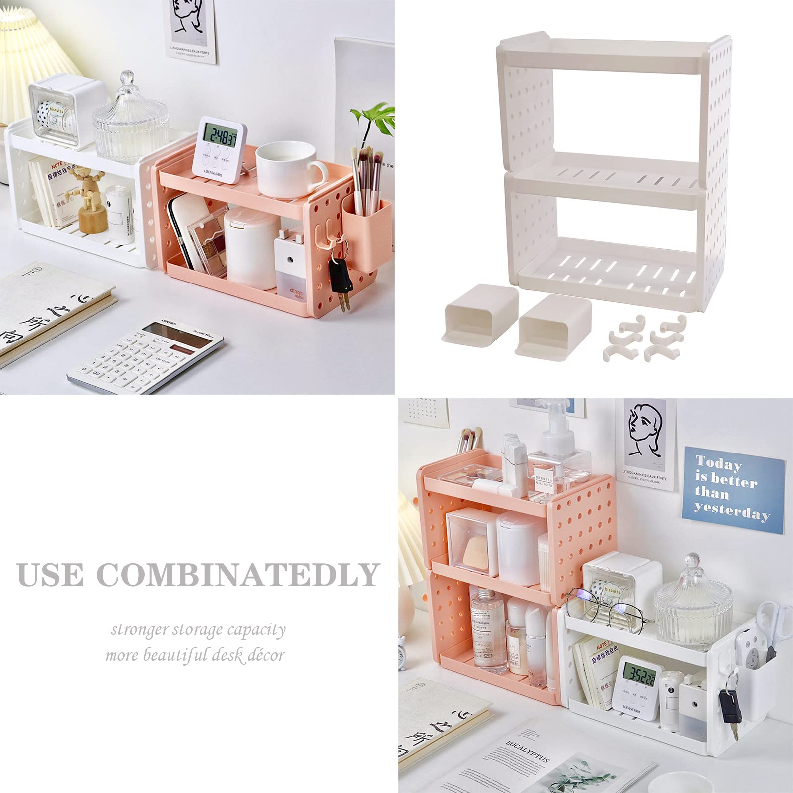 3-Tier White Plastic Desktop Organizer Shelf with Pen Holder - Office Desk Pegboard Storage for Stationery, Supplies & Accessories - Perfect for Home, Office, Dorm & Workspace Organization