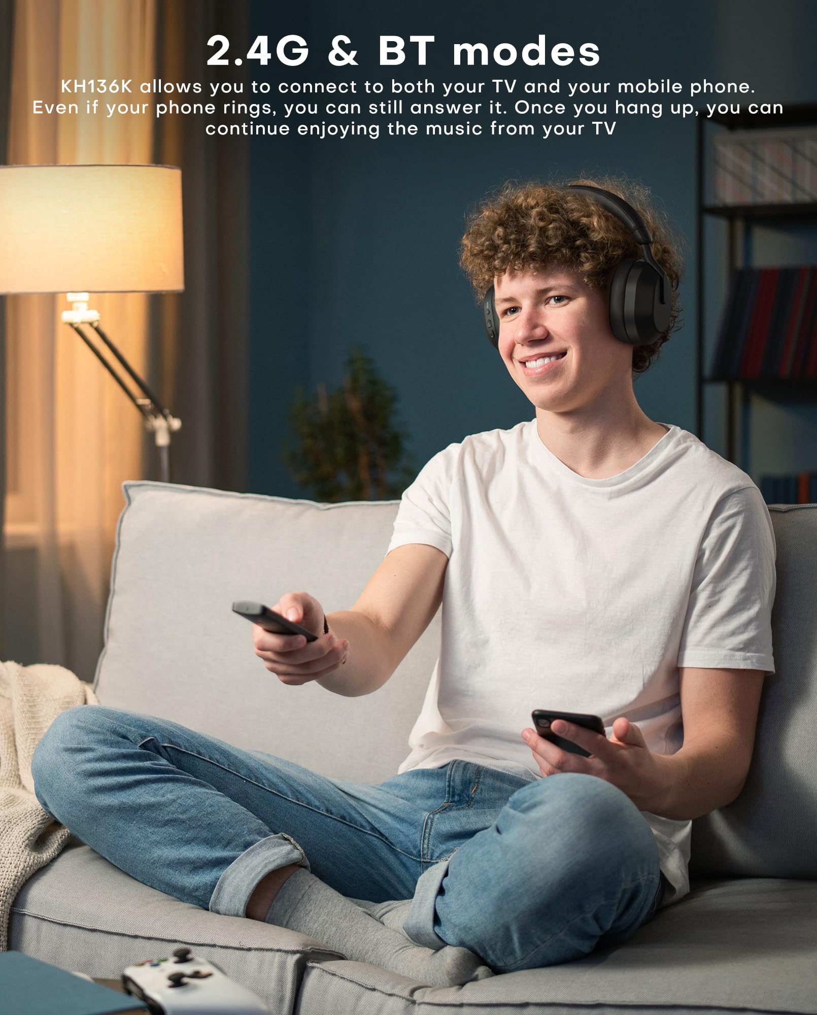 Wireless TV Headphones with LED Display & Bluetooth 5.3 - No Lip Sync Delay, Plug & Play - Includes Charging Base & Transmitter - Perfect for Seniors & Home Theater (Black) - Ideal for Late-Night Viewing & Hearing Assistance