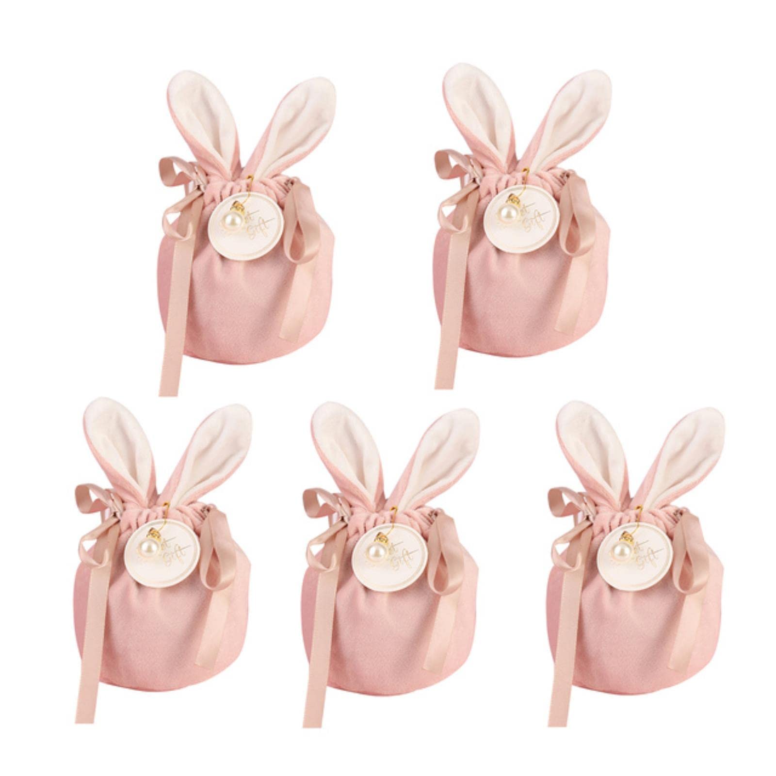 1/5pcs Velvet Rabbit Ear Gift Bags - Elegant Bunny Candy Bags for Wedding Favors, Birthday Party Decor, Jewelry Organizer & Gift Packaging - Perfect for Easter, Baby Shower & Holiday Gifting