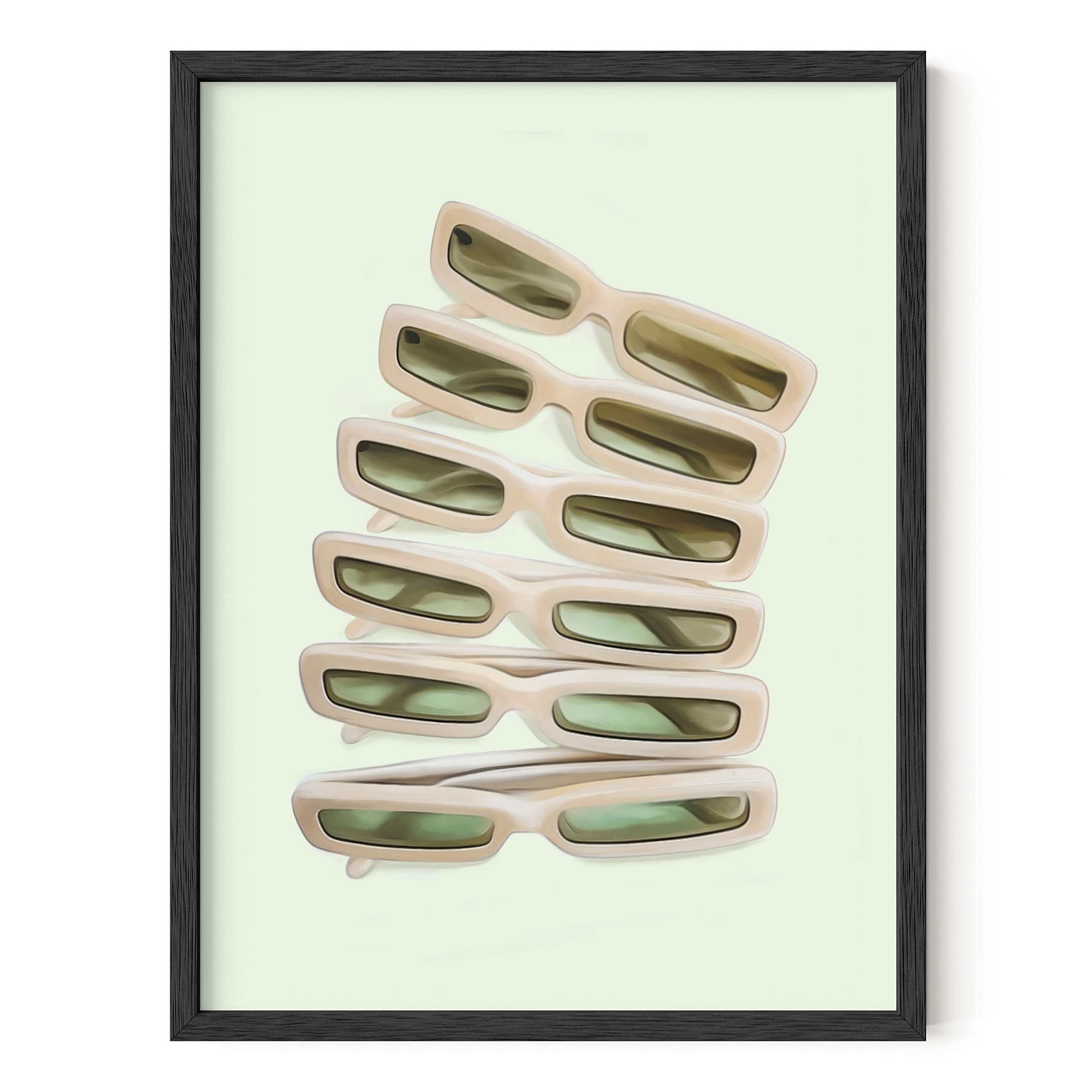 Green Wall Art Sunglasses Decor - Sage Green Aesthetic Room Decor for Teen Girls | Black Framed 12x16 Poster | Perfect for Bedroom, Dorm & Glam Wall Decor