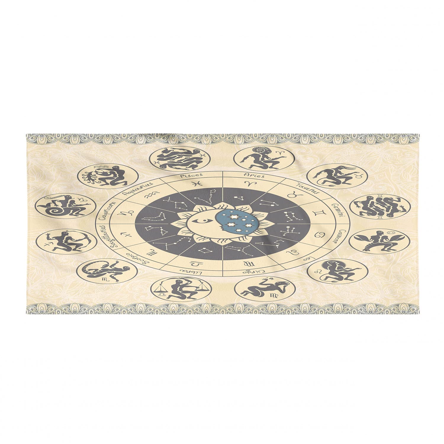 Ambesonne Zodiac Beach Towel - Quick Dry Soft Microfiber with Horoscope Wheel Design for Camping, Sports, Yoga & Hiking - Compact & Lightweight (Beige Charcoal Grey) - Perfect for Beach Days, Poolside Lounging and Outdoor Adventures
