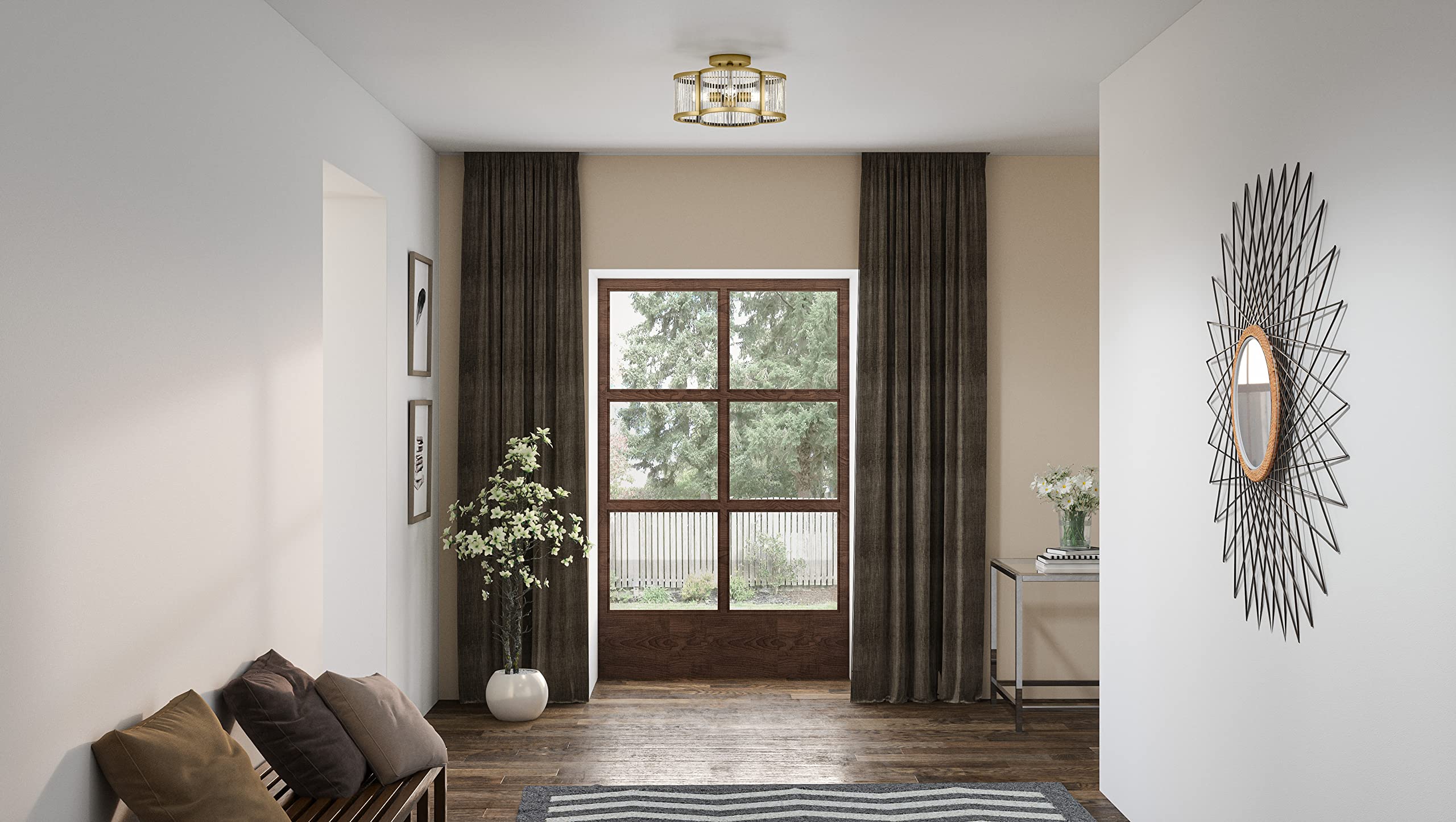 Quoizel Aster 4-Light Weathered Brass Semi Flush Mount Ceiling Light Fixture - Modern Adjustable Chandelier with Resin Construction for Sloped Ceilings - Perfect for Living Room, Bedroom, Dining Room & Hallway Lighting