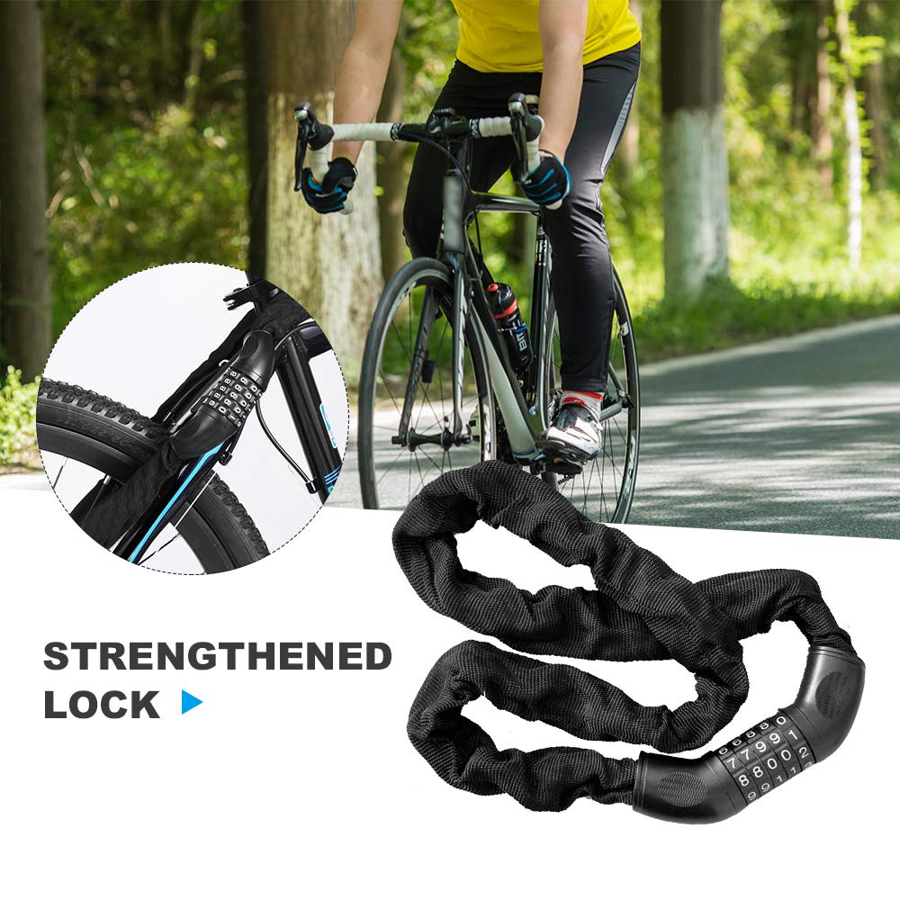 Anxingo 5-Digit Resettable Combination Bike Lock - Heavy Duty Anti-Theft Bicycle Chain Lock (3.6ft, Black) - No Keys Required, Fits All Bikes - Perfect for Commuting, Campus, and Outdoor Cycling Security