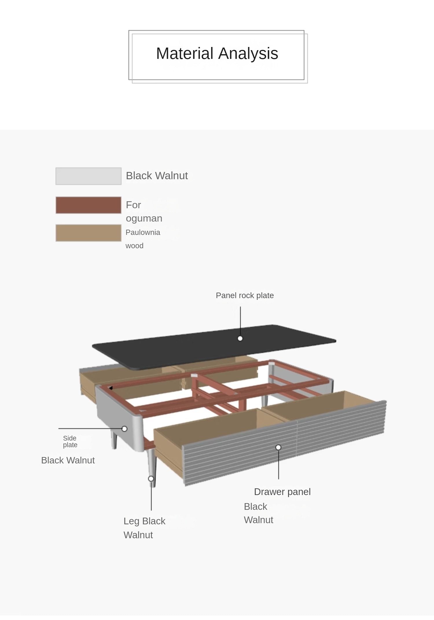 Solid Black Walnut Wood Coffee Table with Natural Slate Top - Perfect for Living Room, Lounge & Modern Home Decor