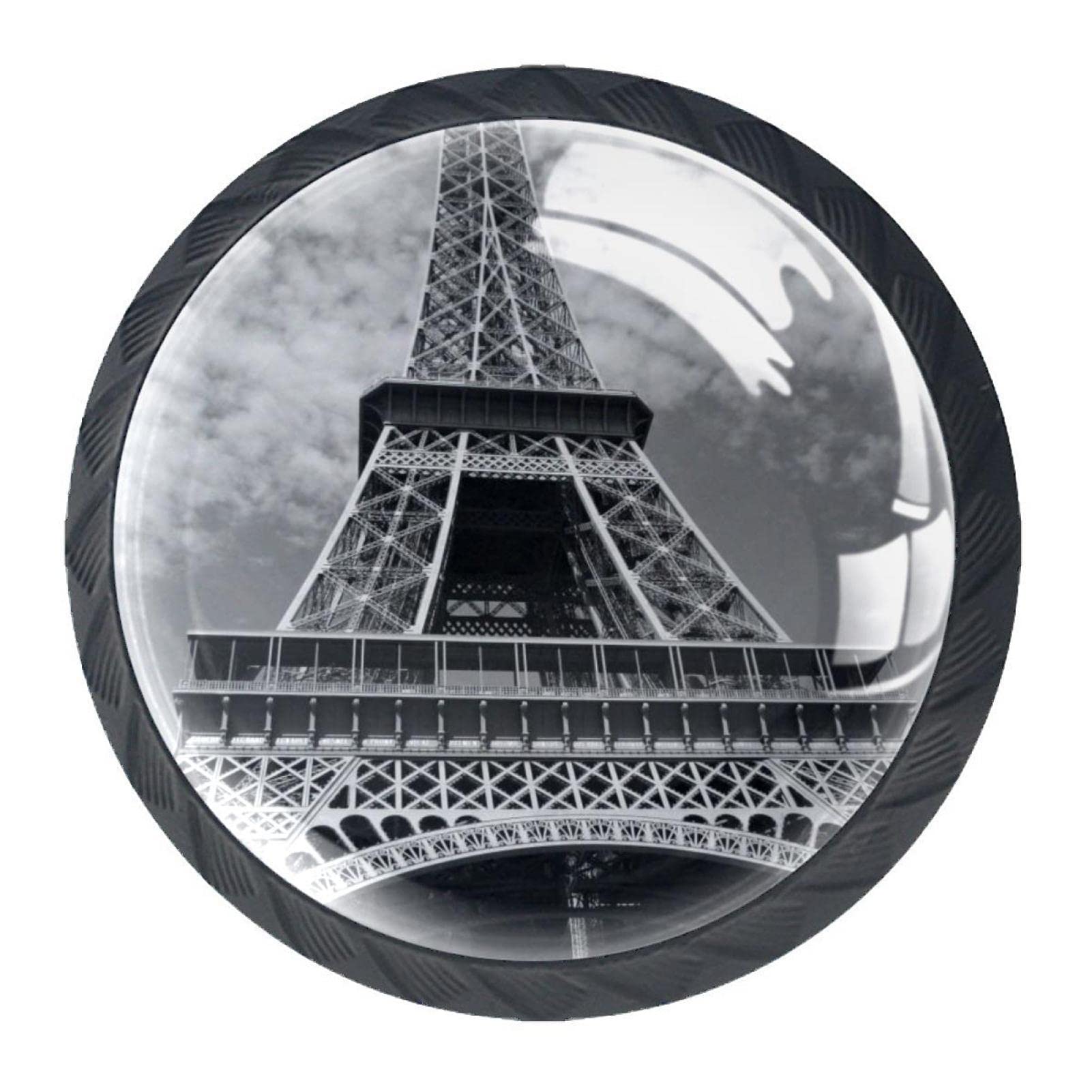 Eiffel Tower Paris Crystal Glass Drawer Knobs - 4 Pack Cabinet Pull Handles for Wardrobe, Dresser, Cupboard & Closet (3.5×2.8CM) - Elegant Home Decor for Bedroom, Bathroom & Living Room Furniture