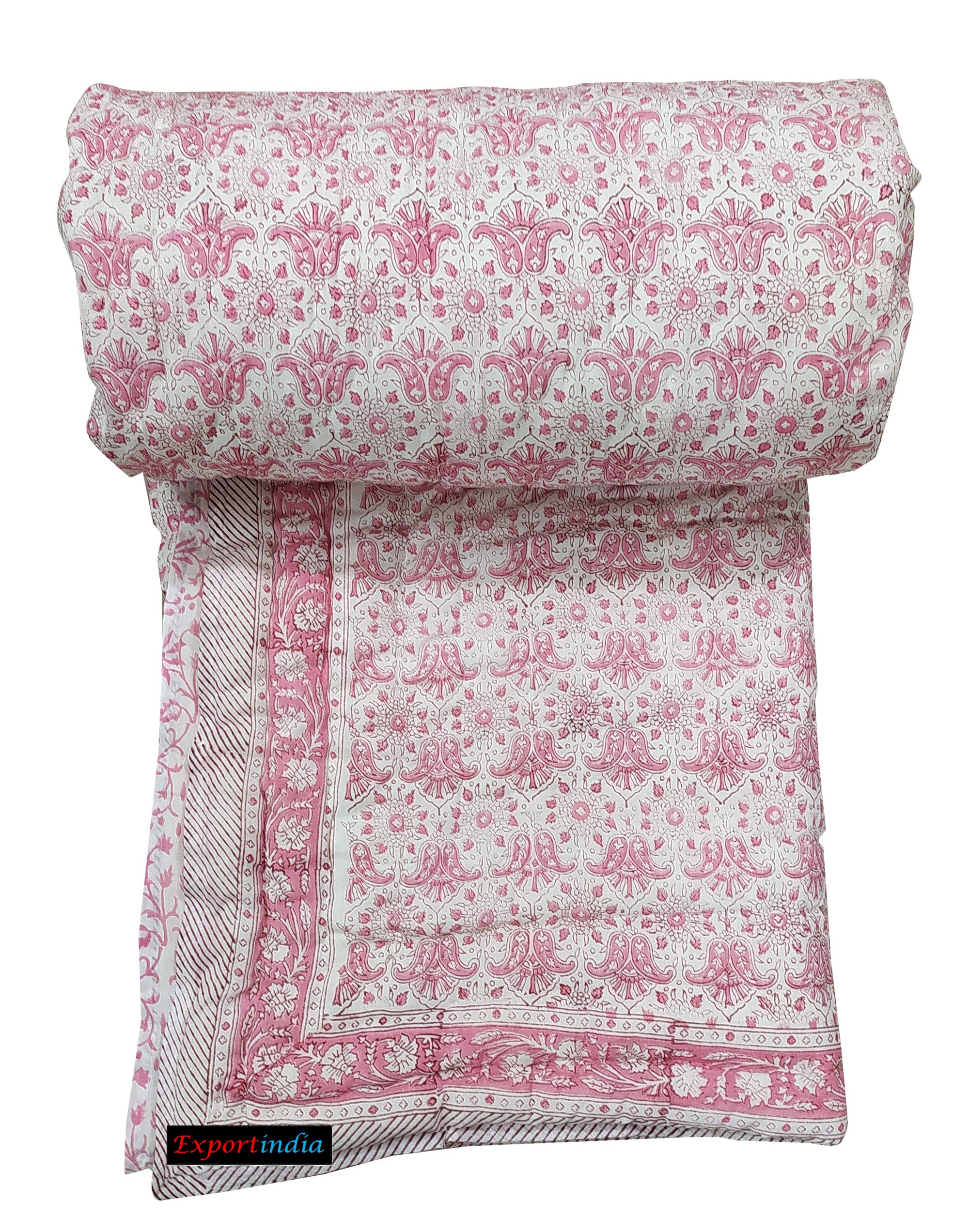 Indian Quilt Sofa Cover - Lightweight Cotton Filled Block Print Razai (Rajai) Quilt for Home Decor - King/Queen Size 90x108 Inch - Perfect for Living Room, Bedroom & Cozy Winter Nights