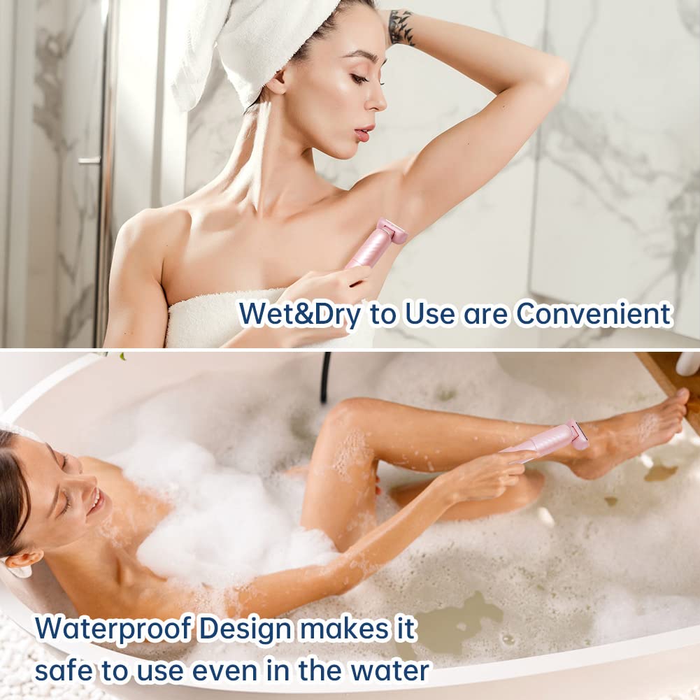 Hatteker Electric Lady Shaver Razor - Rechargeable Wet & Dry Waterproof Women's Bikini Trimmer for Legs, Underarms & Pubic Hair - Painless Hair Removal with Extendable Handle - Perfect for Travel, Gym & Home Use