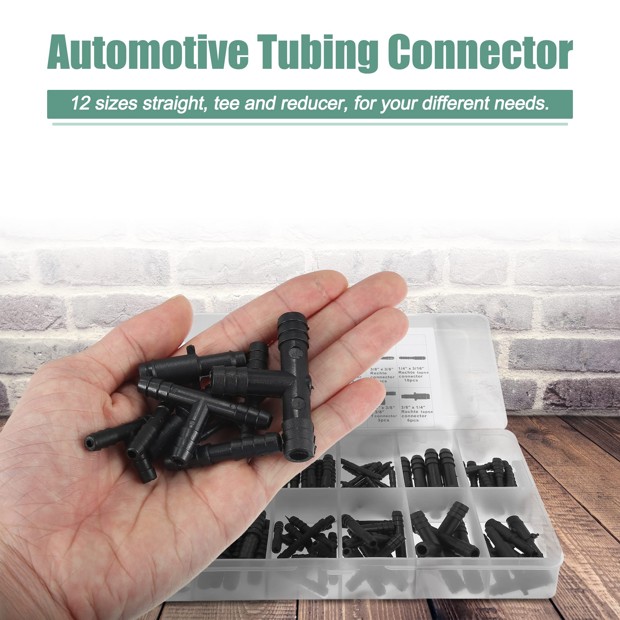 X AUTOHAUX 113-Piece 12-Size Automotive Vacuum Hose Connector Kit - Barbed Straight/Tee/Reducer Fittings for Car & Truck Vacuum Line Repair | Perfect for DIY Mechanics & Auto Maintenance
