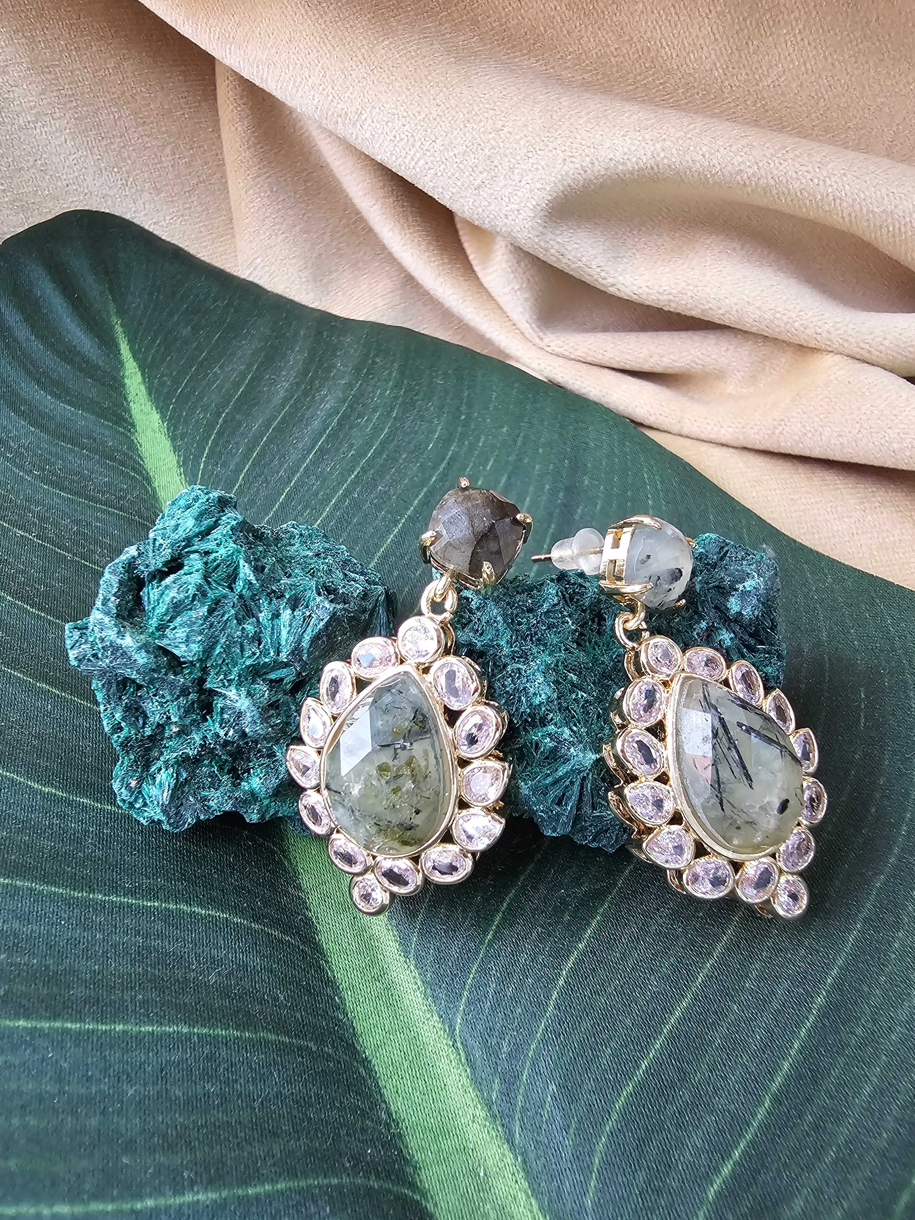 Prehnite Statement Earrings NE034 - Elegant Gemstone Jewelry for Women | Perfect for Weddings, Parties & Special Occasions