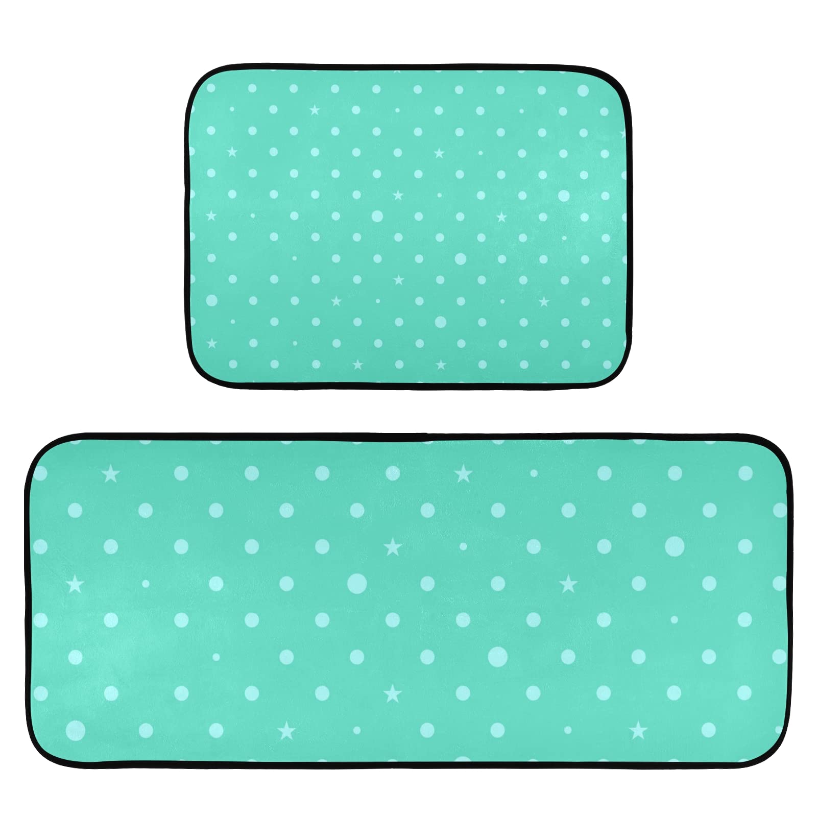 Kigai Non-Slip Waterproof Kitchen Rugs Set of 2 - Polka Dot Mint Green Anti-Fatigue Mats for Sink, Office & Cafe (19.7