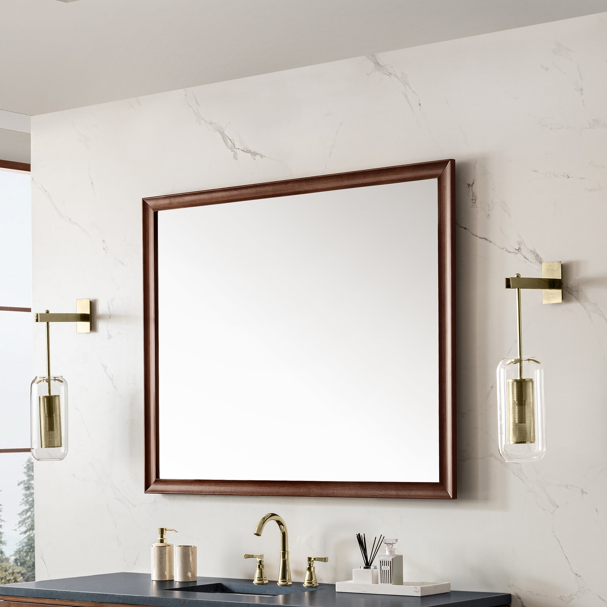 Glenbrooke 48-Inch Mid Century Modern Walnut Wall Mirror - Perfect for Living Room, Bedroom & Entryway Decor