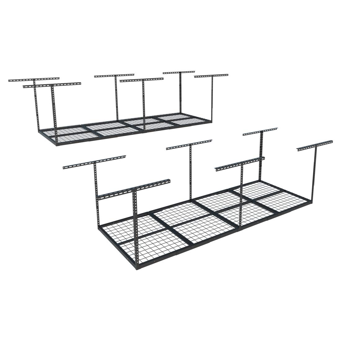 FLEXIMOUNTS 3x8 Overhead Garage Storage Rack - Heavy Duty Adjustable Metal Ceiling Storage System (2 Pack, Black) - Perfect for Garage Organization, Seasonal Decor Storage & Sports Equipment