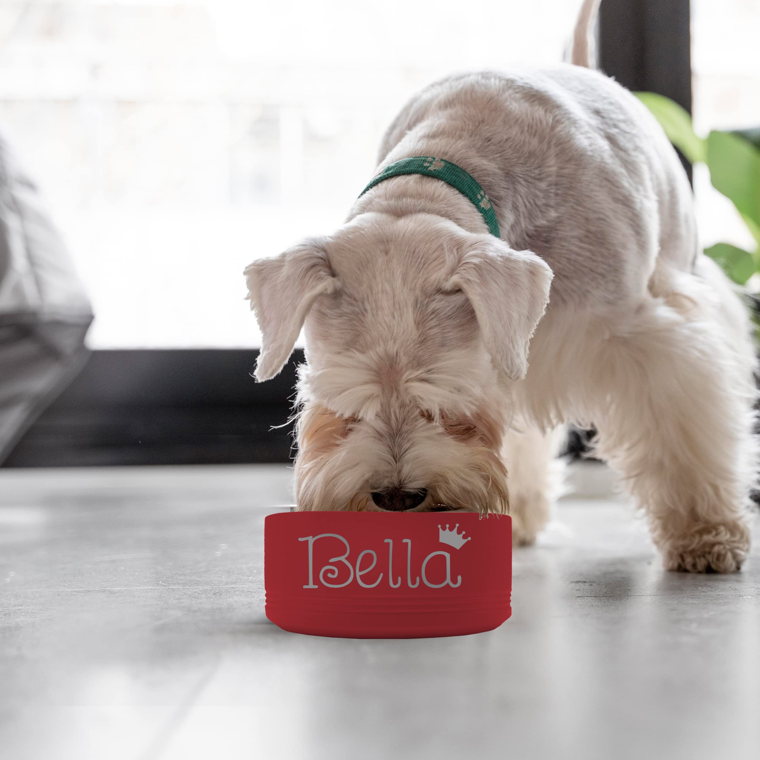 Personalized Stainless Steel Pet Bowl - Custom Engraved Dog or Cat Food & Water Dish with Non-Slip Base (64oz, Red) - Perfect for Home, Travel & Outdoor Use