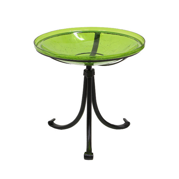 Fern Green Crackle Glass Birdbath Bowl for Garden Decor - Handmade Outdoor Bird Feeder with Crackled Texture, Perfect for Attracting Birds to Your Backyard or Patio