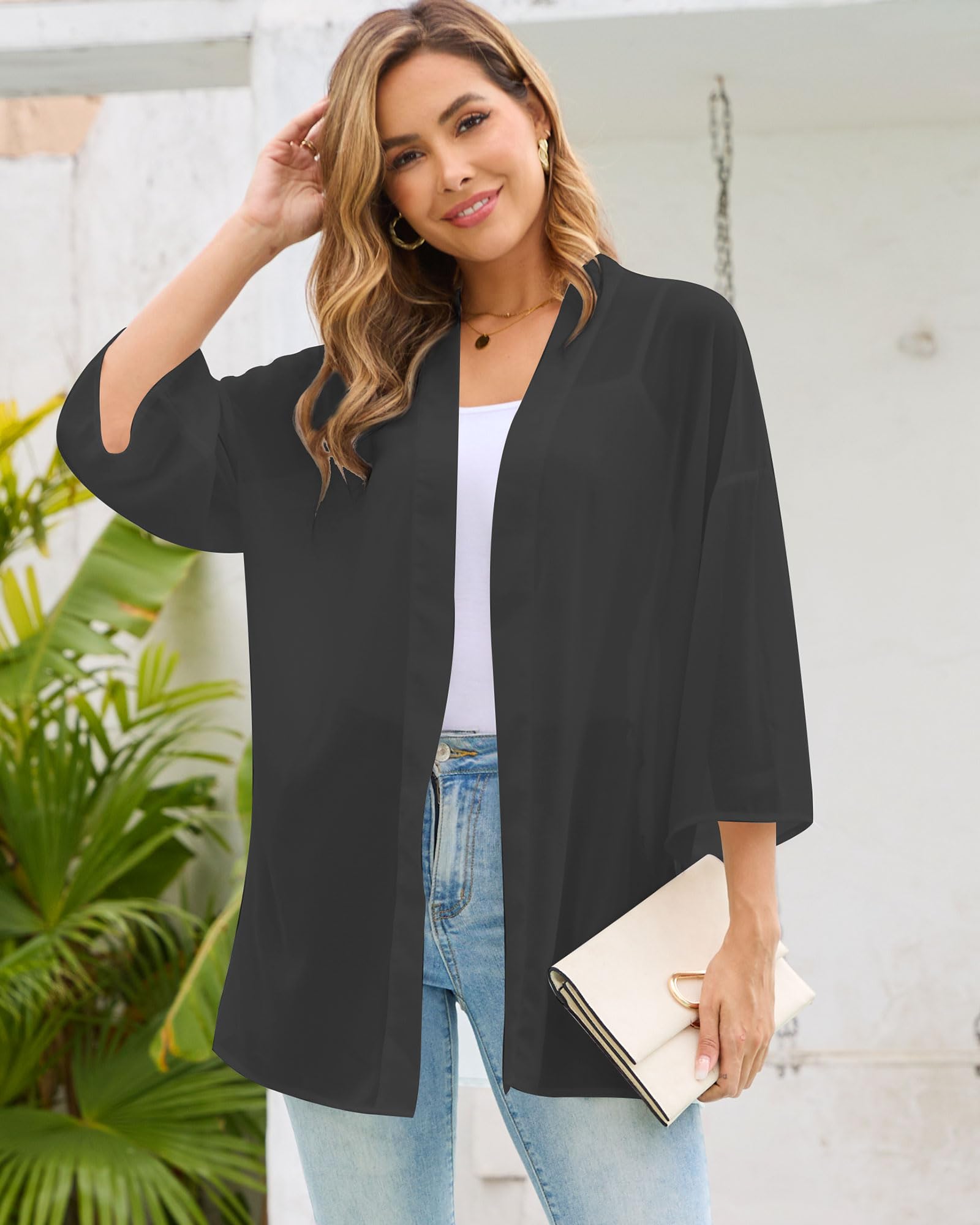 Lightweight Women's Summer Kimono Cardigan - Breathable Beach Cover Up, Casual Loose Blouse Top for Vacation, Poolside, Yoga & Boho Outfits